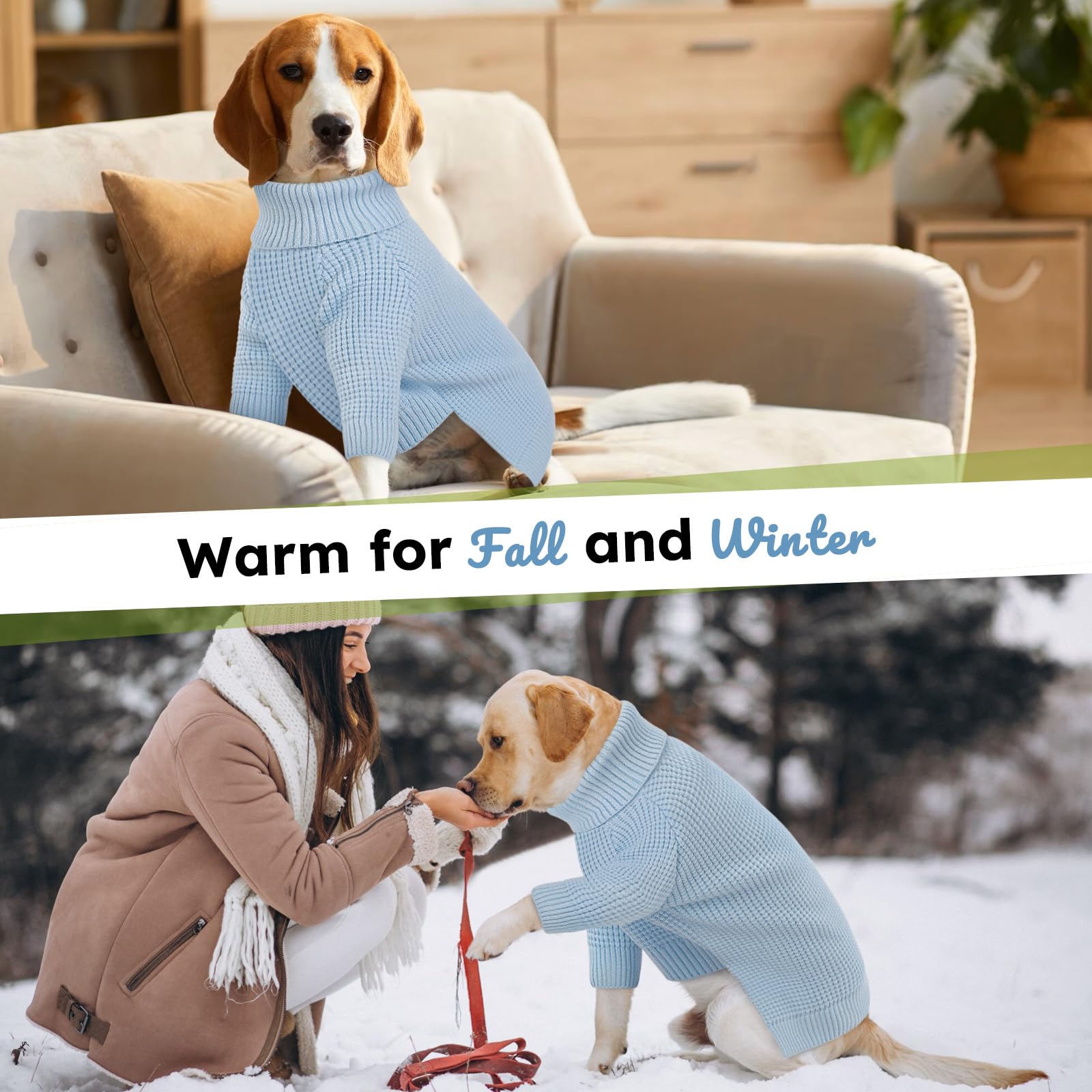 Queenmore Dog Sweater For Large Breeds, Dog Christmas Sweater,Turtleneck Knitted Pullover Xmas Pet Clothes Sweatshirt, Long Slee