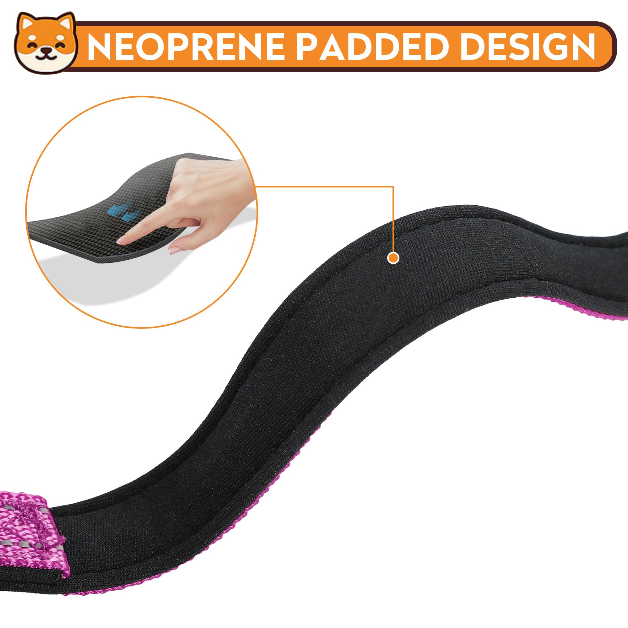 Pwod Reflective Dog Collar, Adjustable Soft Neoprene Padded Nylon Pet Collars With Buckle For Large Dogs, Rose Red,L