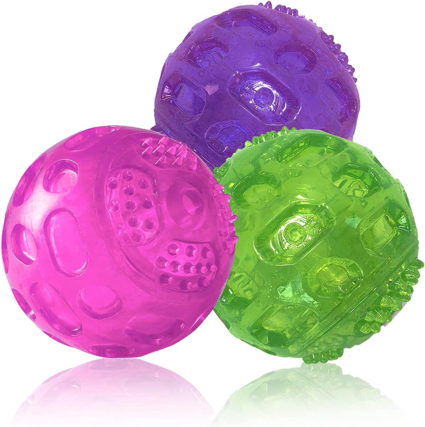 Bohobark Durable Pet Puppy Dog Squeaky Chew Ball Toys, Bite Resistant NonToxic Soft Natural Tpr Rubber, Dog Pet Chew Tooth Clea