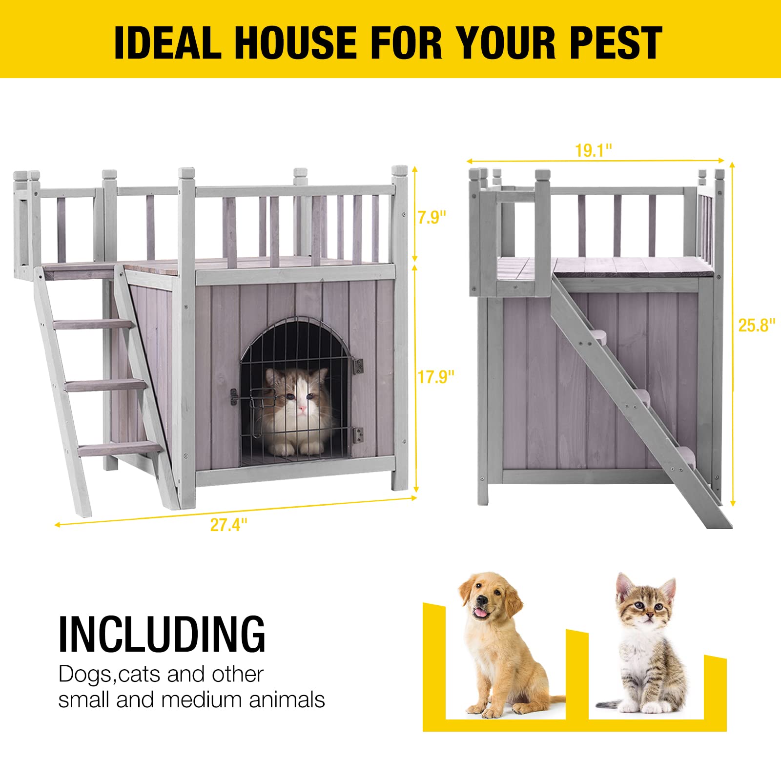 Aivituvin Dog House Feral Cat House Outdoor And Indoor,Pet Houses With Stairs,2 Storys