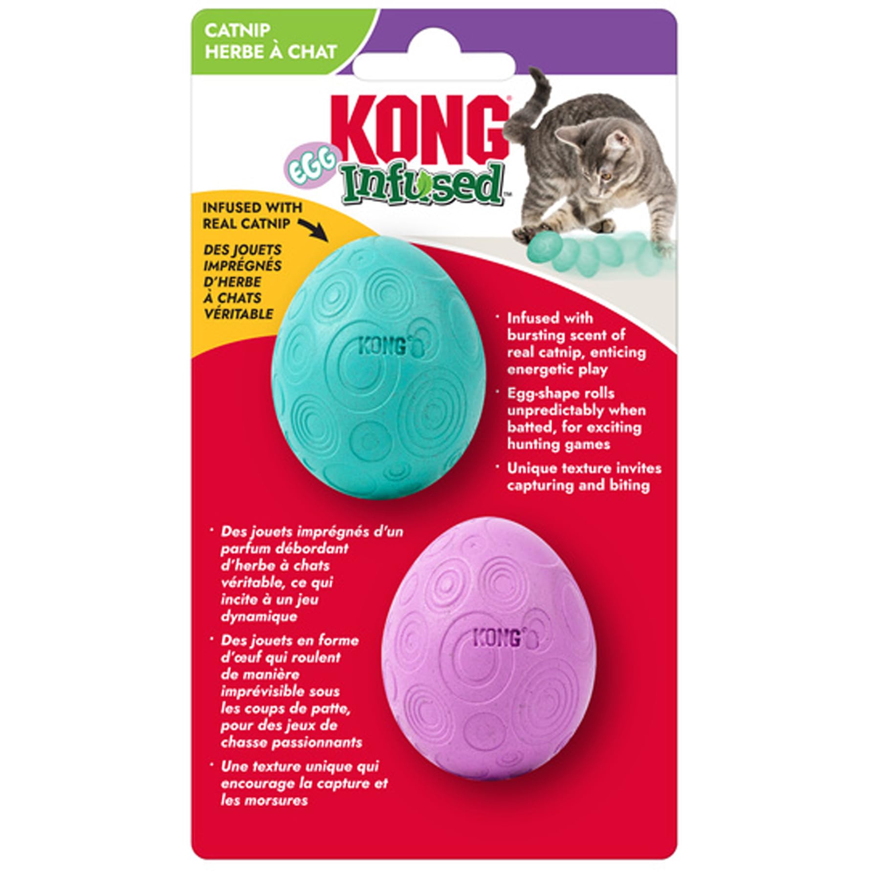 KONG Infused Catnip Egg Spring/Easter Cat Toy - Wobbling & Rolling Catnip-Infused Toy for Engaging Play | Durable for Solo & Mul
