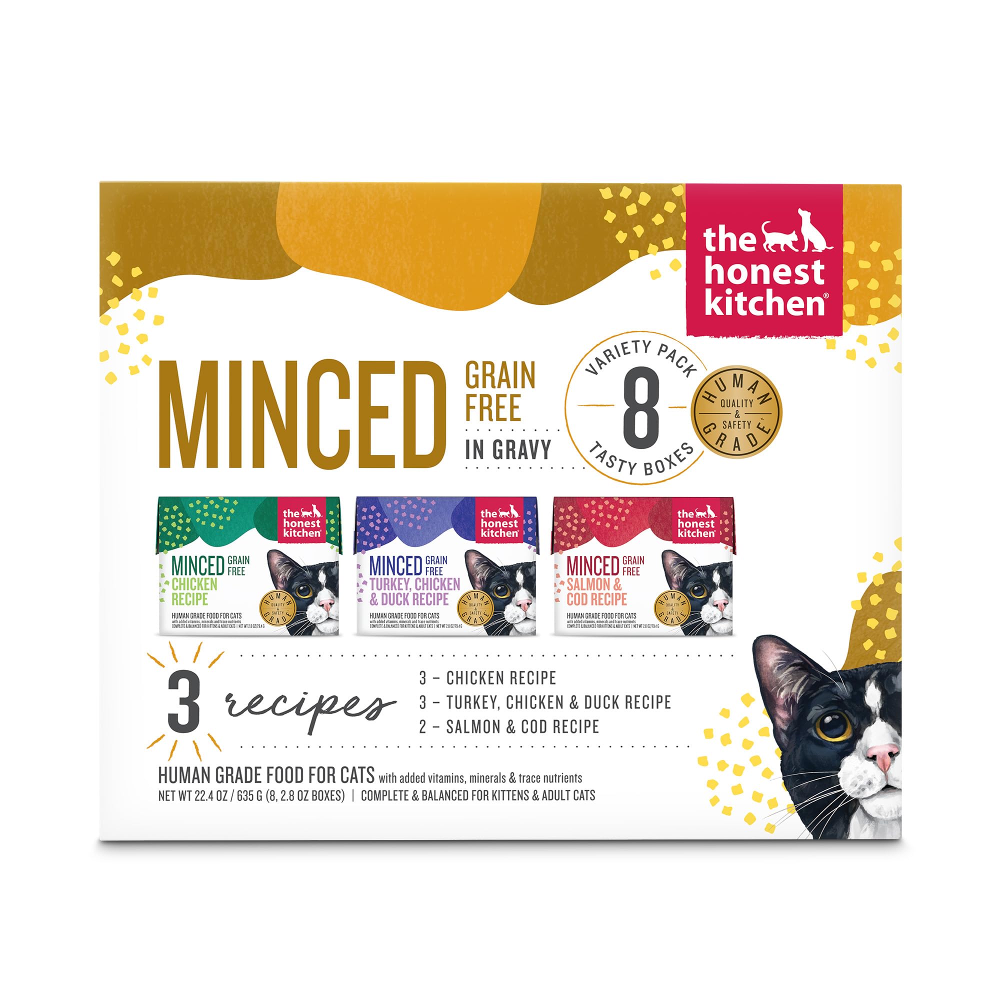 The Honest KitchenHuman Grade Minced - Grain Free Wet Cat Food with Bone Broth Gravy Variety Pack, 2.8 oz (Pack of 8)