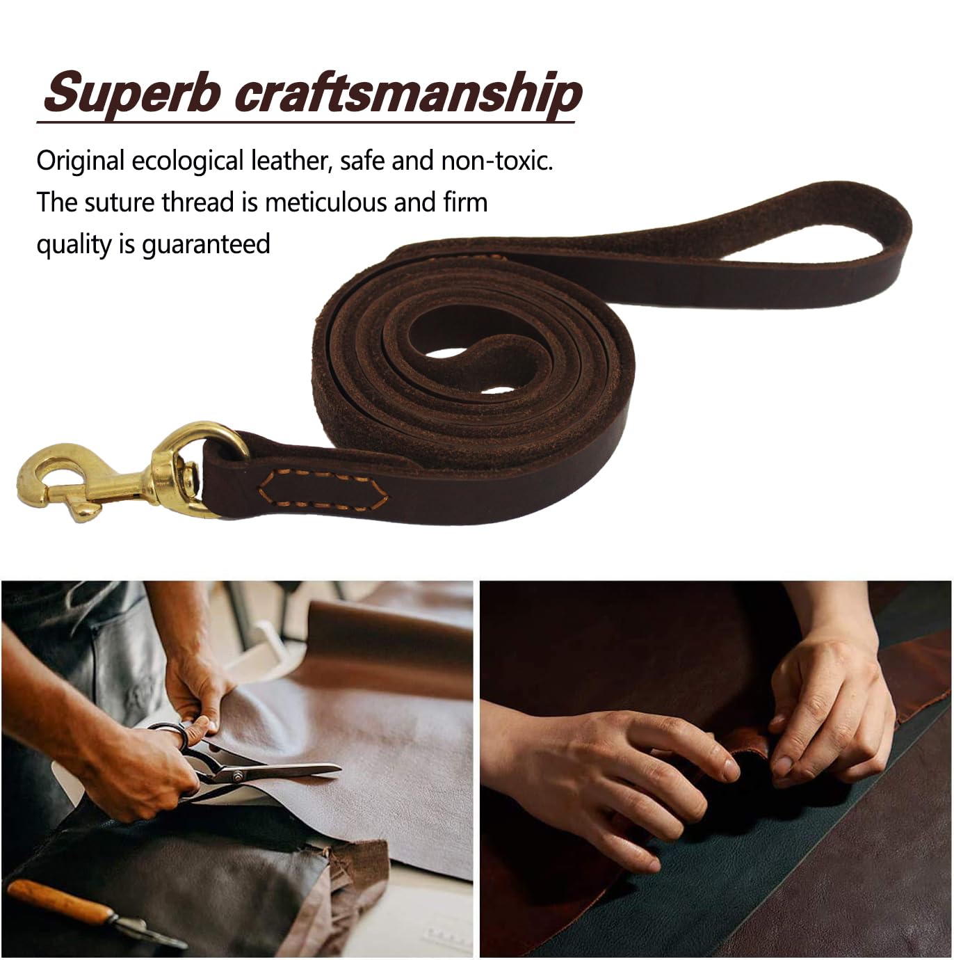 Leather Dog Leash 5Ft X 3/4 Inch, Heavy Duty Genuine Leather Braided Dog Training Leash, Soft And Strong Cowhide Dog Leashes For