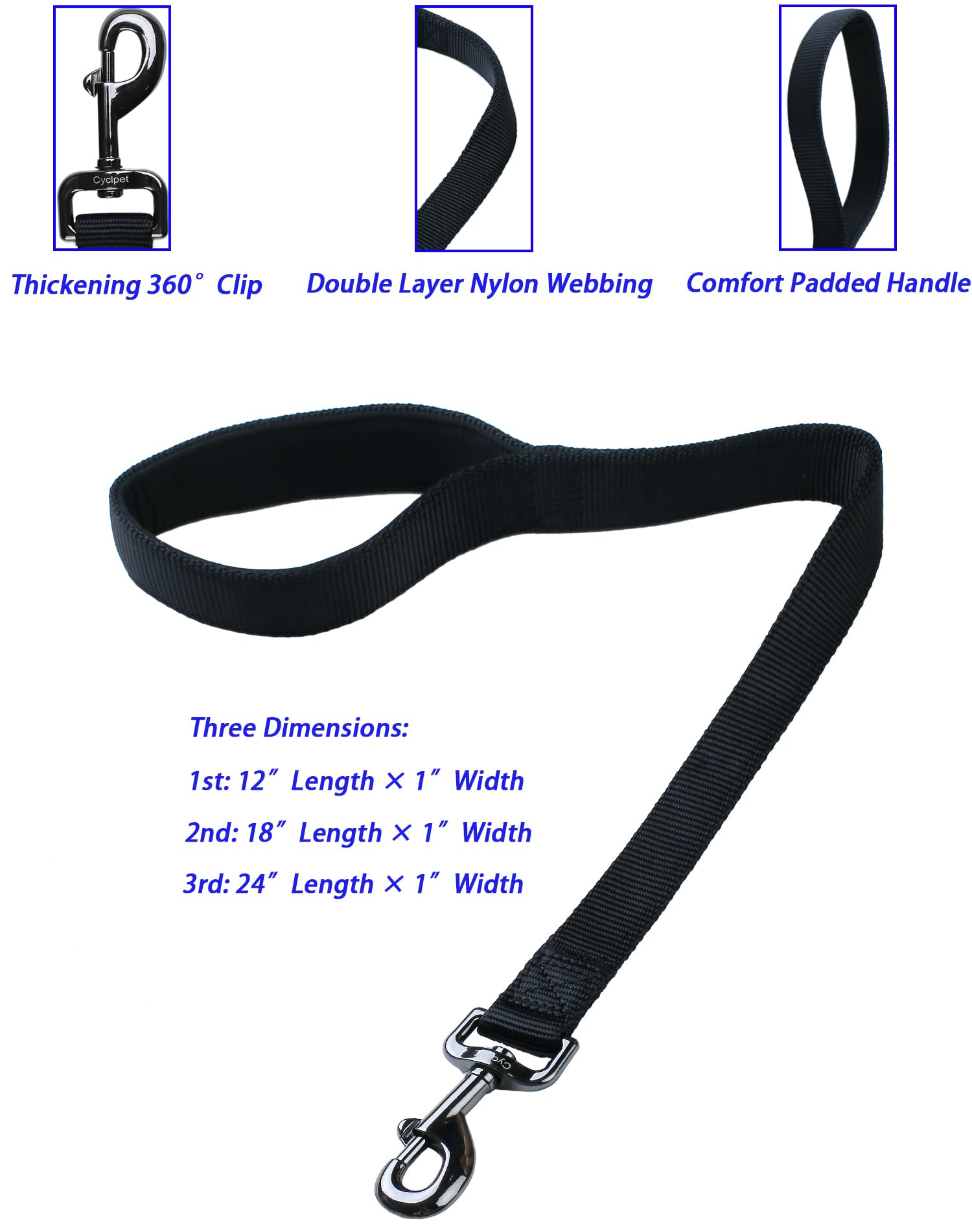 Cyclpet Premium 24 Inches Nylon Short Dog Leash With Heavy Duty Clasp And Comfortable Padded Handle For Large Medium Breed Dogs