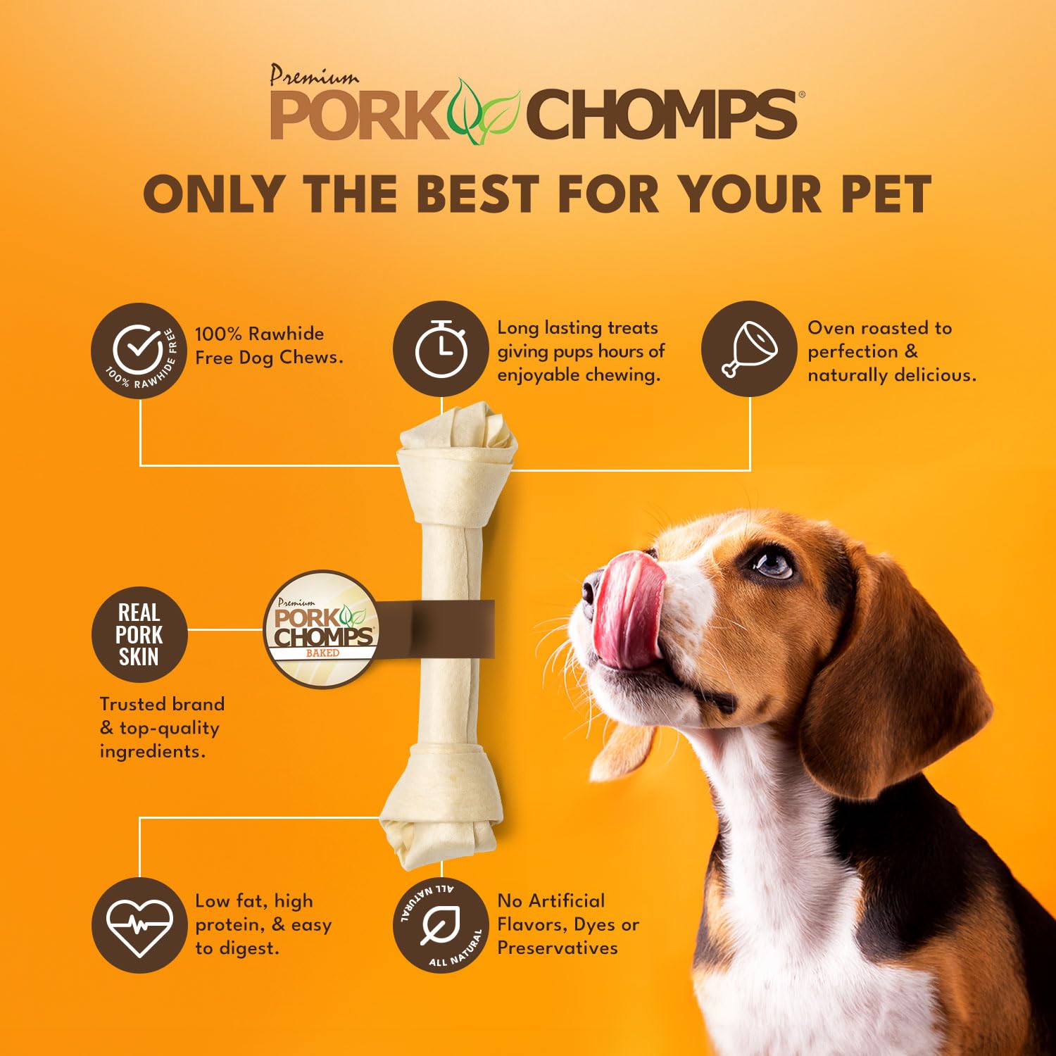 Pork Chomps Baked Pork Skin Dog Chew, 11-inch Knot, 1 Count