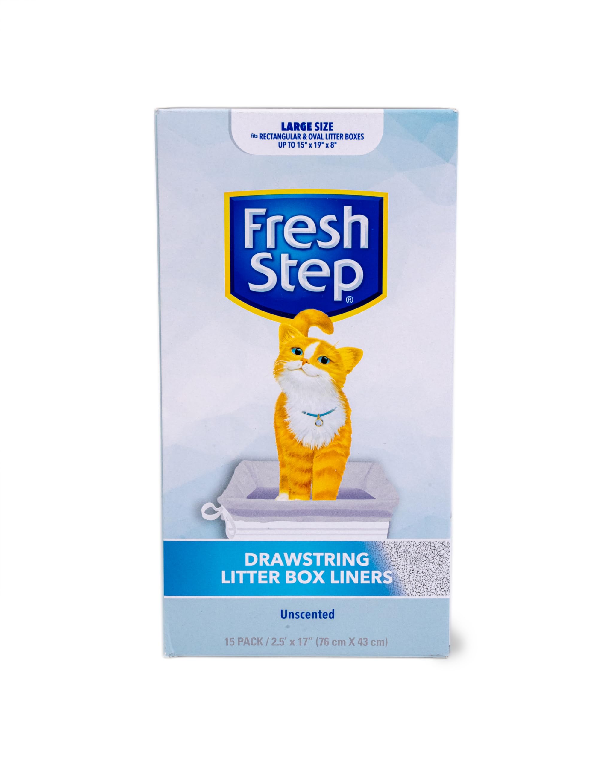 Fresh Step Drawstring Cat Litter Box Liners, Unscented, Size Large, 30' X 17' | Kitty Litter Bags - Cat Litter Liners For Rectangle Or Oval Litterboxes, 15 Count - 12 Pack