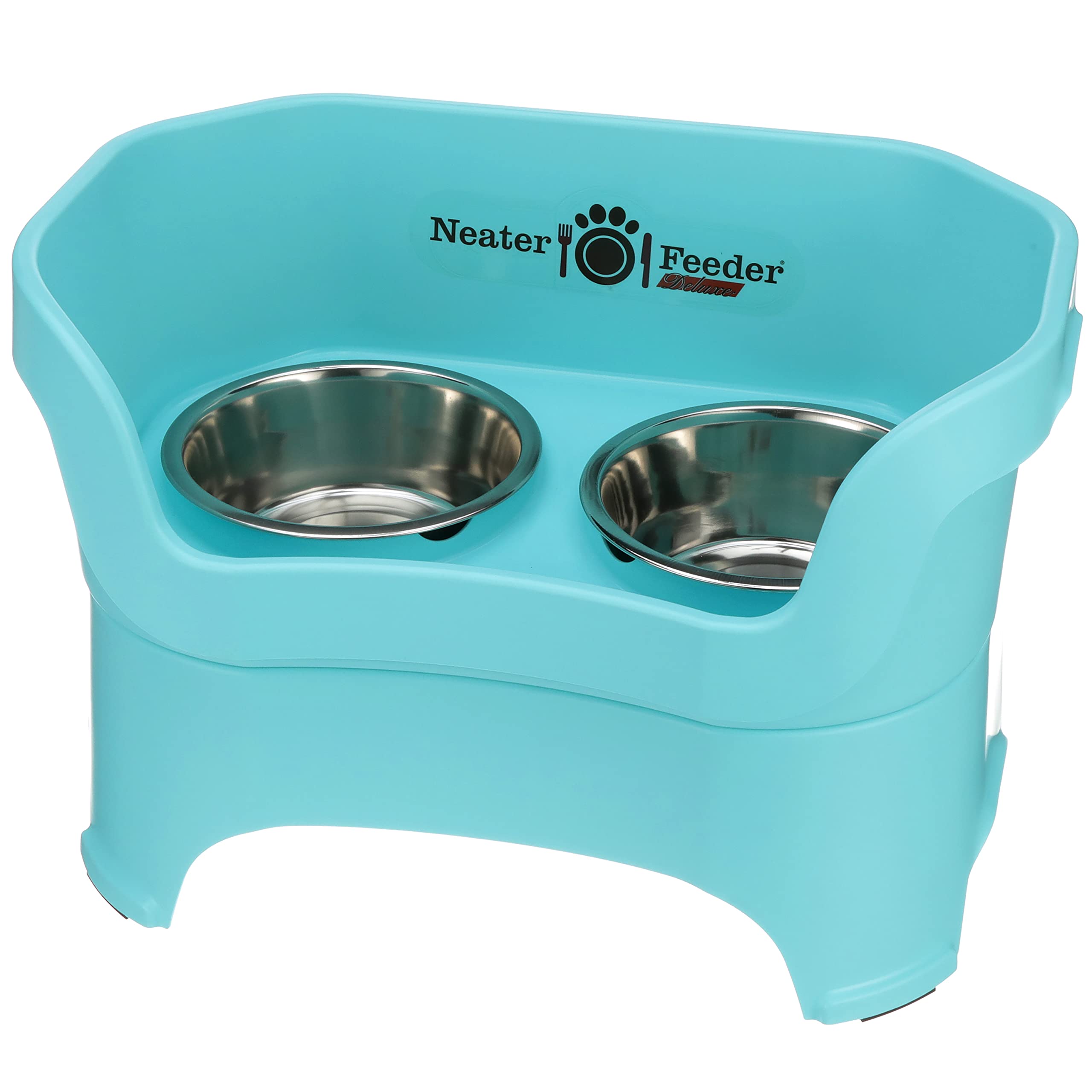 Neater Feeder  Deluxe Model  MessProof Dog Bowls (Large, Aquamarine)  Made in USA  Elevated, No Spill, NonTip, NonSlip, R
