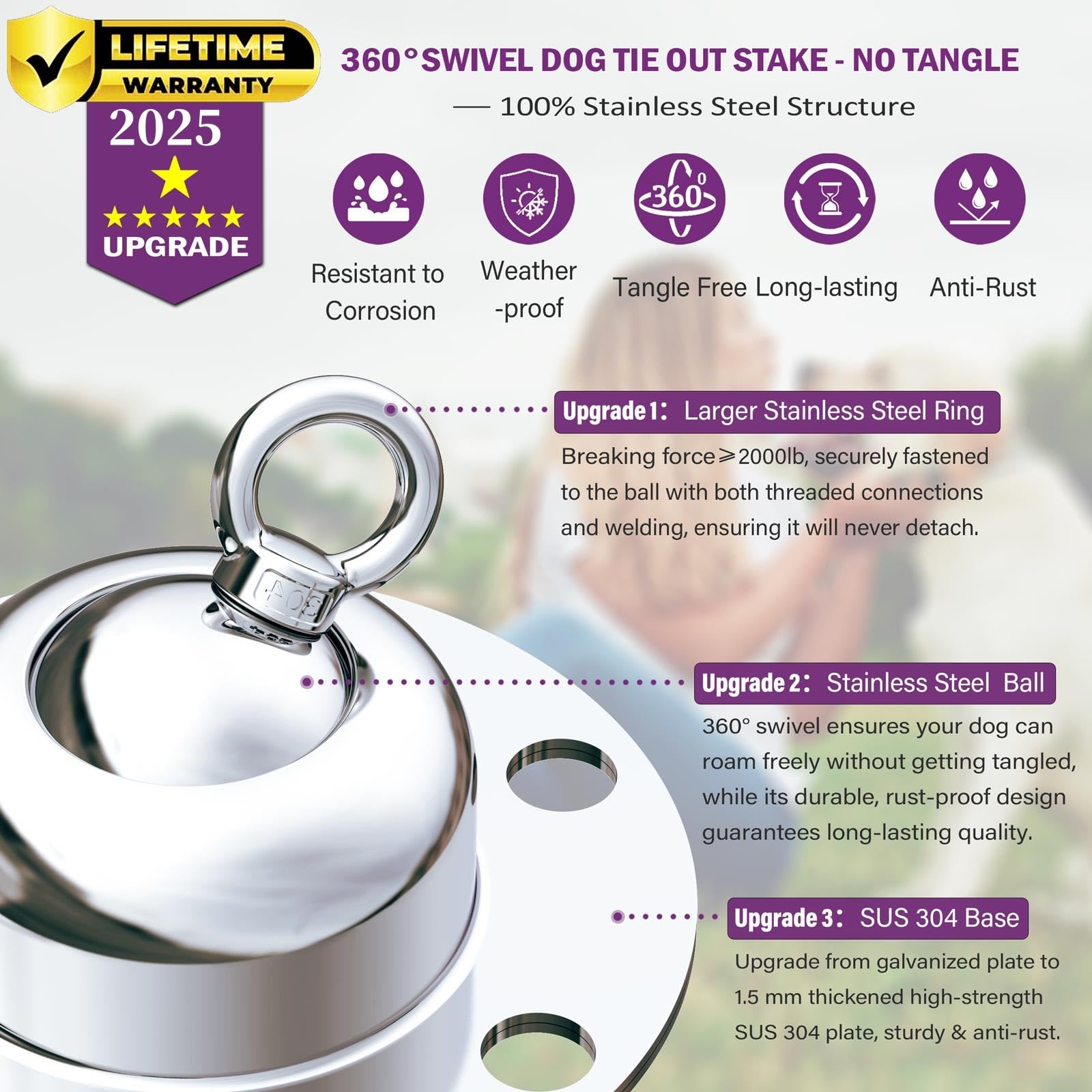 Pestairs 360 Swivel Dog Tie Out Cable and Stake - 30 Ft Dog Yard Leash and Stake Rust Proof for Small Medium Large Dogs - Petfec