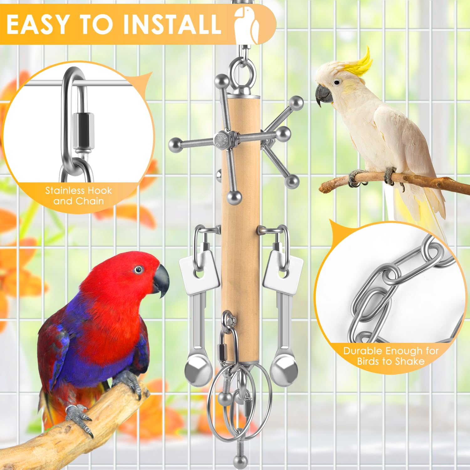 Katumo Bird Toys, Parrot Pull Spoons, Spinning Toys For Small To Large Parrots