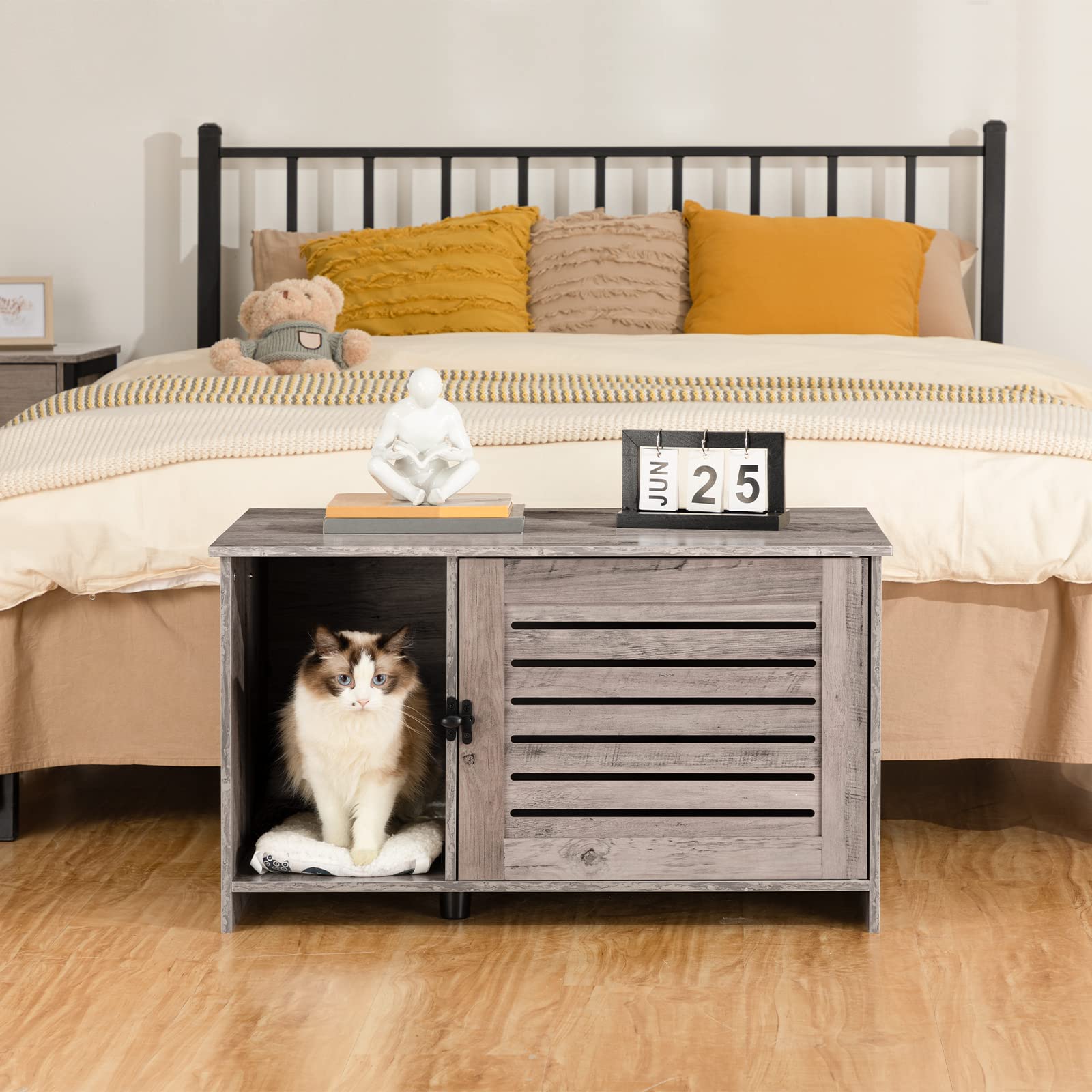 Hoobro Cat Litter Box Enclosure, Hidden Cat Litter Box Furniture With Louvered Door, Spacious Hidden Cat Washroom With Divider, 