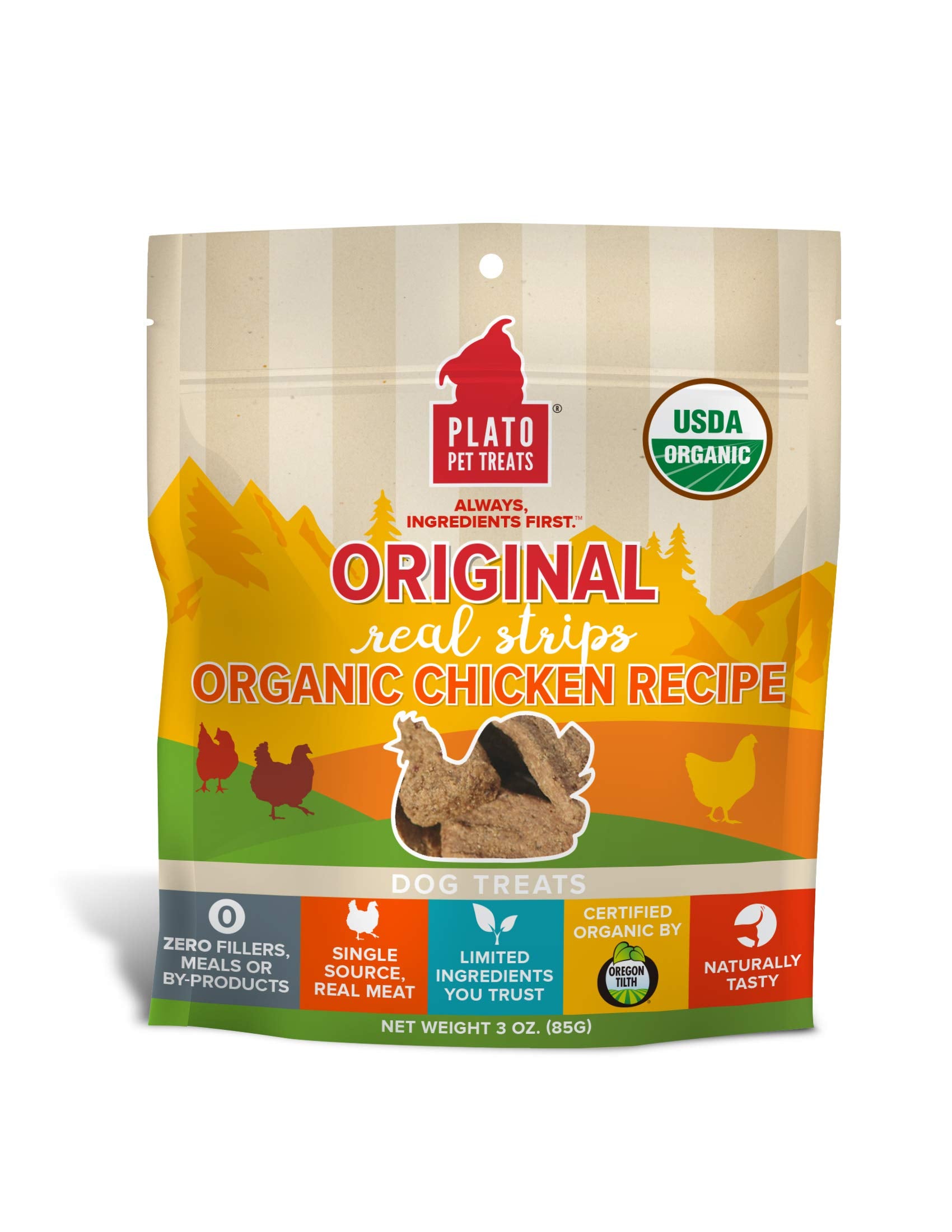 PLATO Original Real Strips Organic Chicken 3oz, Natural (850002221527)