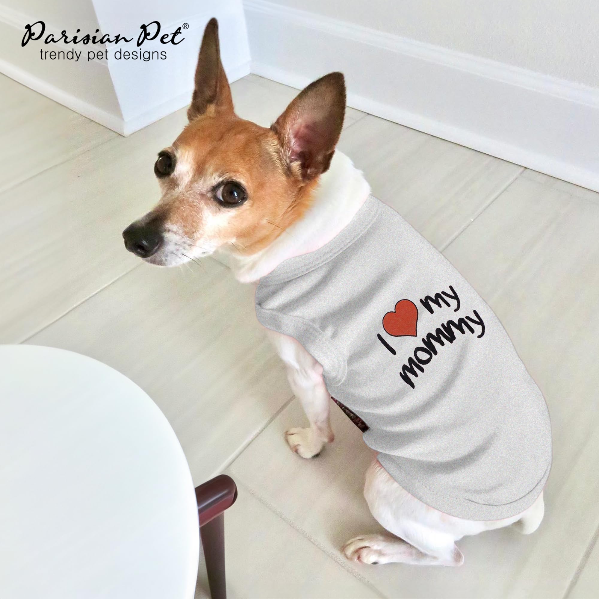 Parisian Pet Unisex Dog T-Shirt With Embroidered 'I Love My Mommy' Words - 100% Cotton, I Love My Mom Shirt - Sleeveless Pet Vest - Grey Dog Shirts For Large Dogs, 3Xl