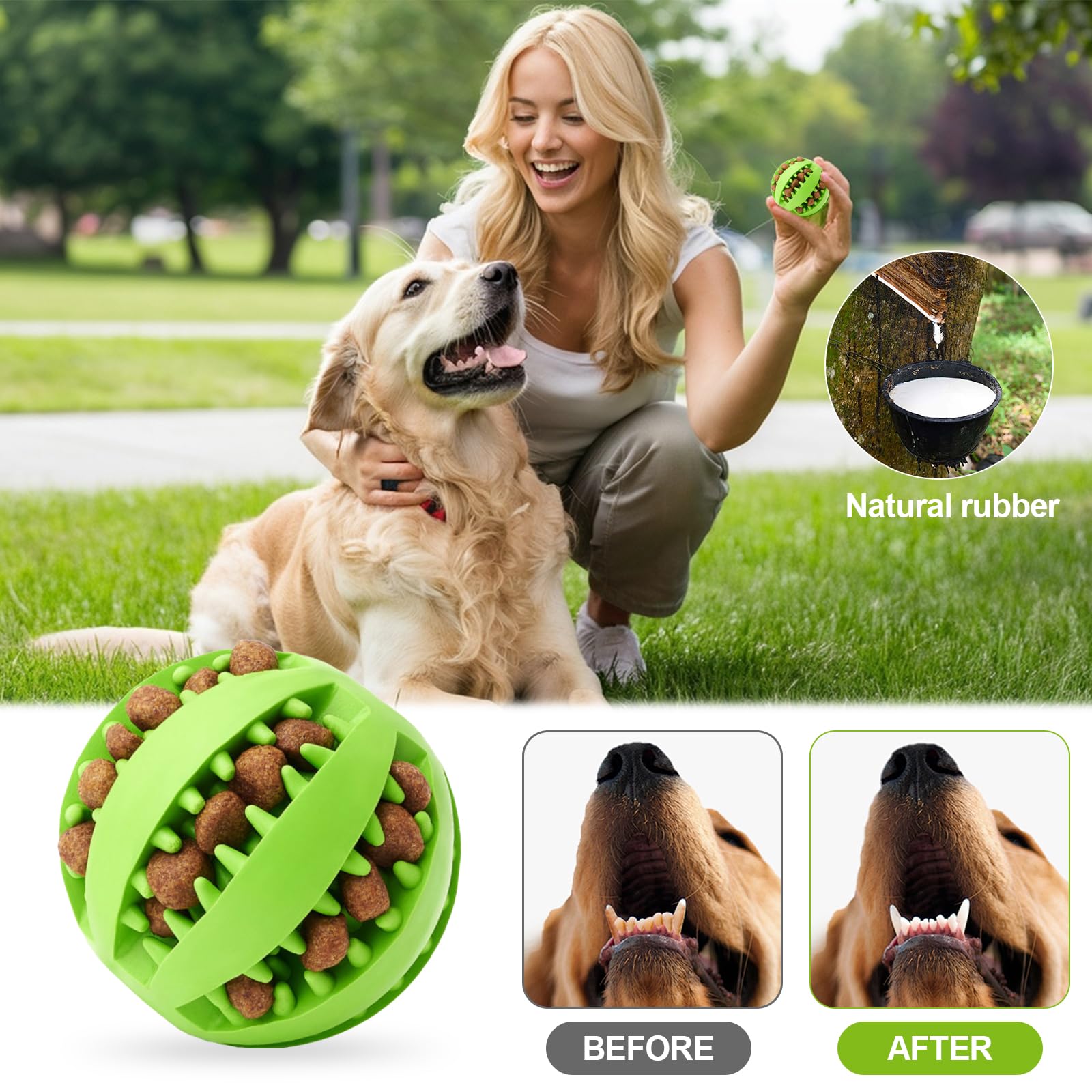 Wanheart Dog Treat Ball - Nontoxic Bite Resistant Dog Toys For Small To Large Dogs, Teeth Cleaning, Chewing & Training (Blue + G