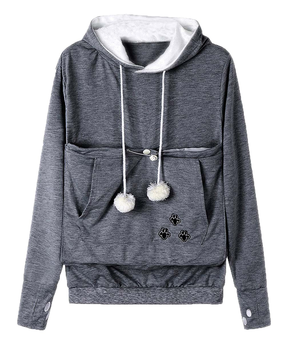 Jomago Womens Pet Carrier Thin Hoodies Kitten Puppy Pouch Shirts Animal Holder Hood Long Sleeve Sweatshirt Thin Dark Grey