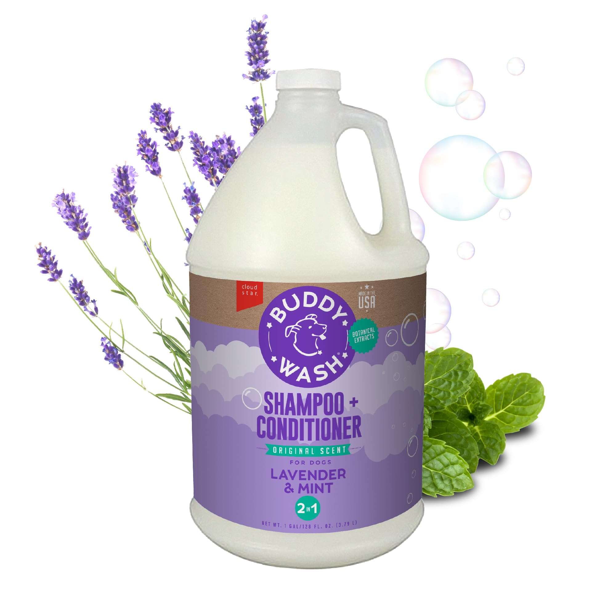 Buddy Wash 2-In-1 Dog Shampoo And Conditioner For Dog Grooming, Lavender & Mint, 1 Gal. Bottle