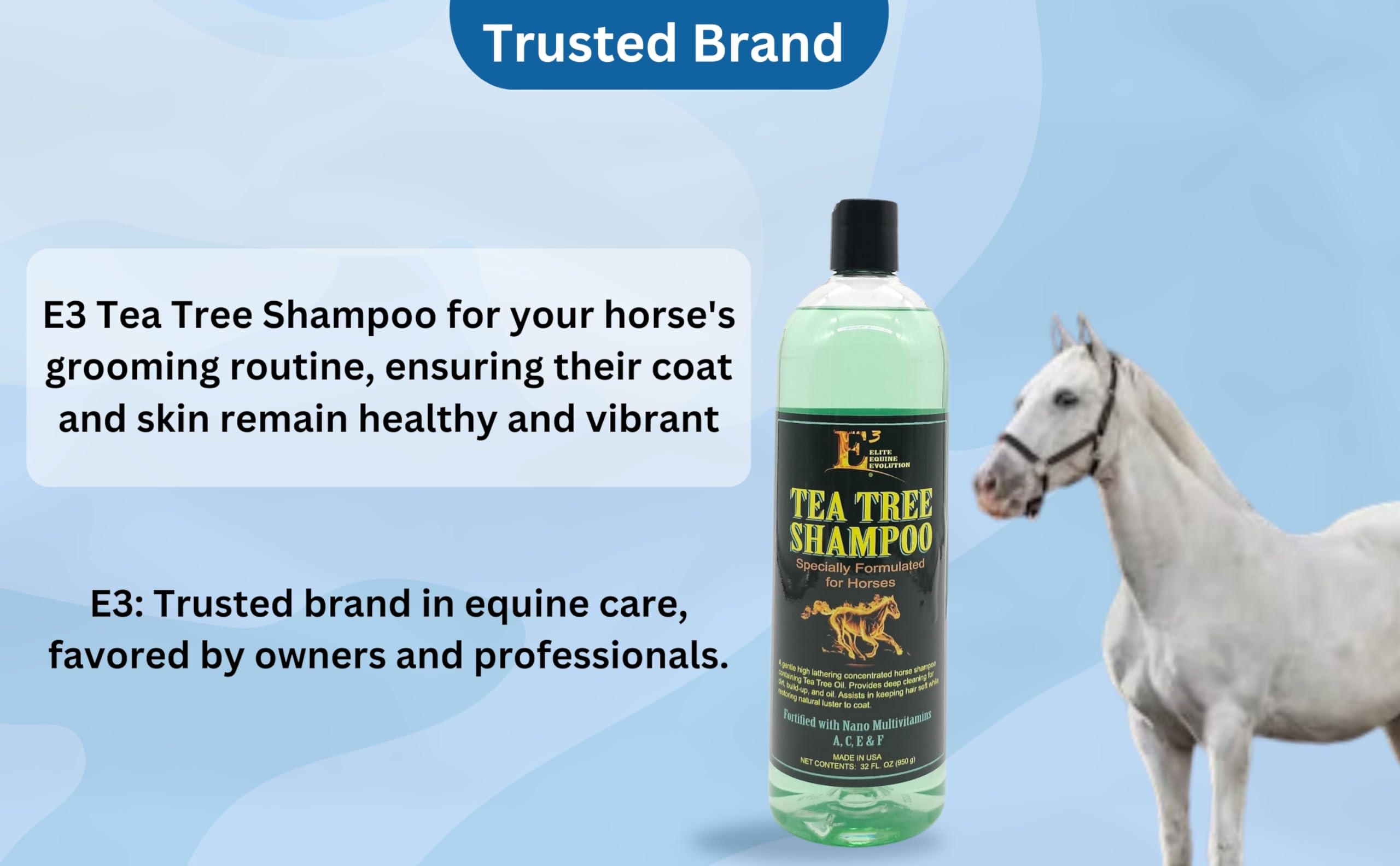 E3 Elite Grooming Products Tea Tree Shampoo For Pets, 32 Oz.
