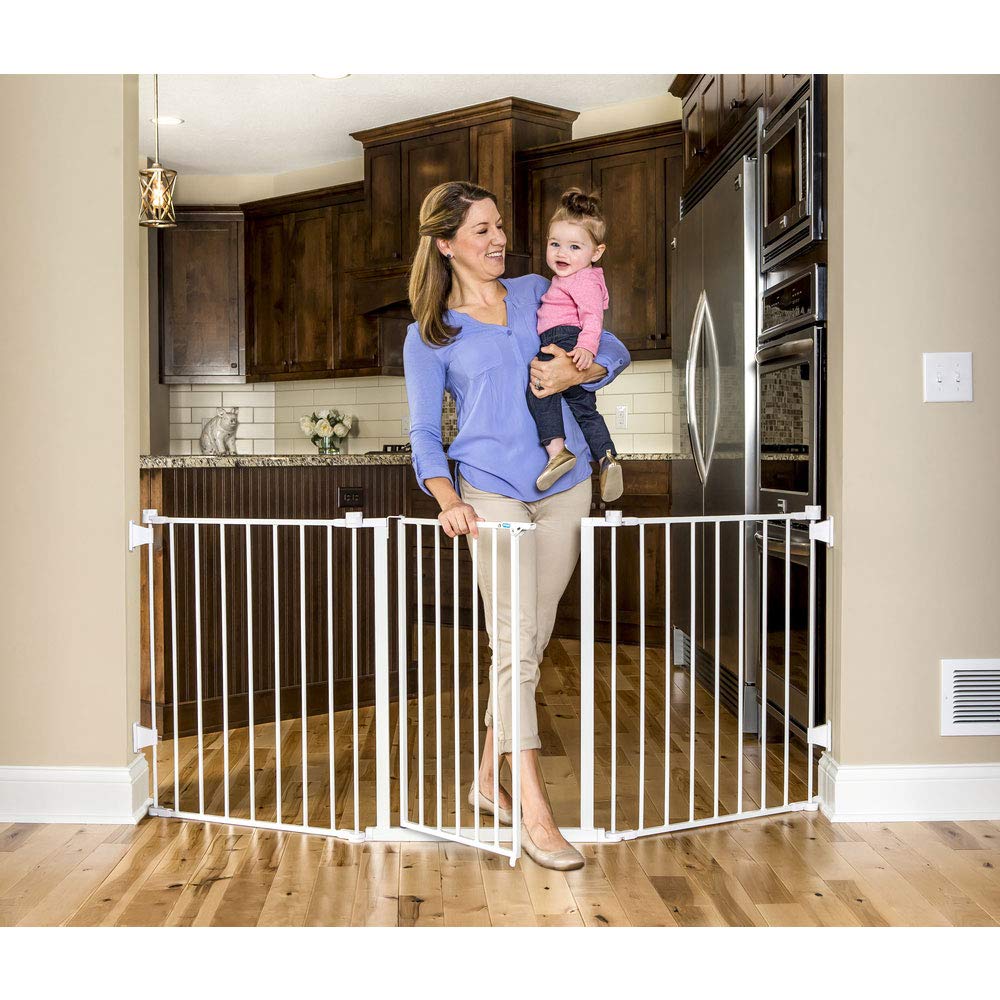Regalo 76 Inch Super Wide Baby Gate - 3-Panel, Metal, White, Model 1175 DS with Wall Mounts and Hardware