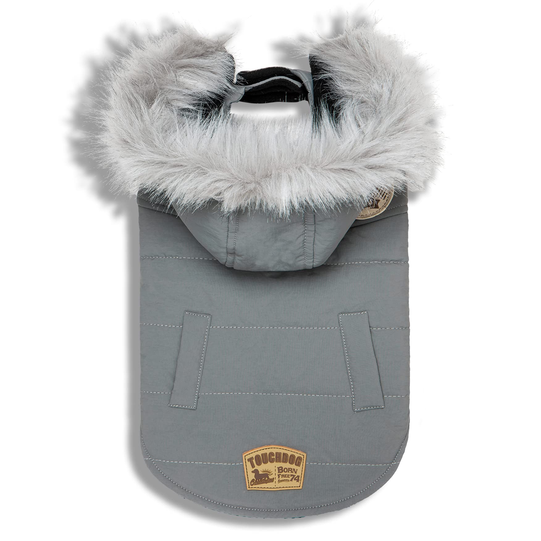 Touchdog 'Eskimo-Swag' Duck-Down Parka Dog Coat, Large, Grey