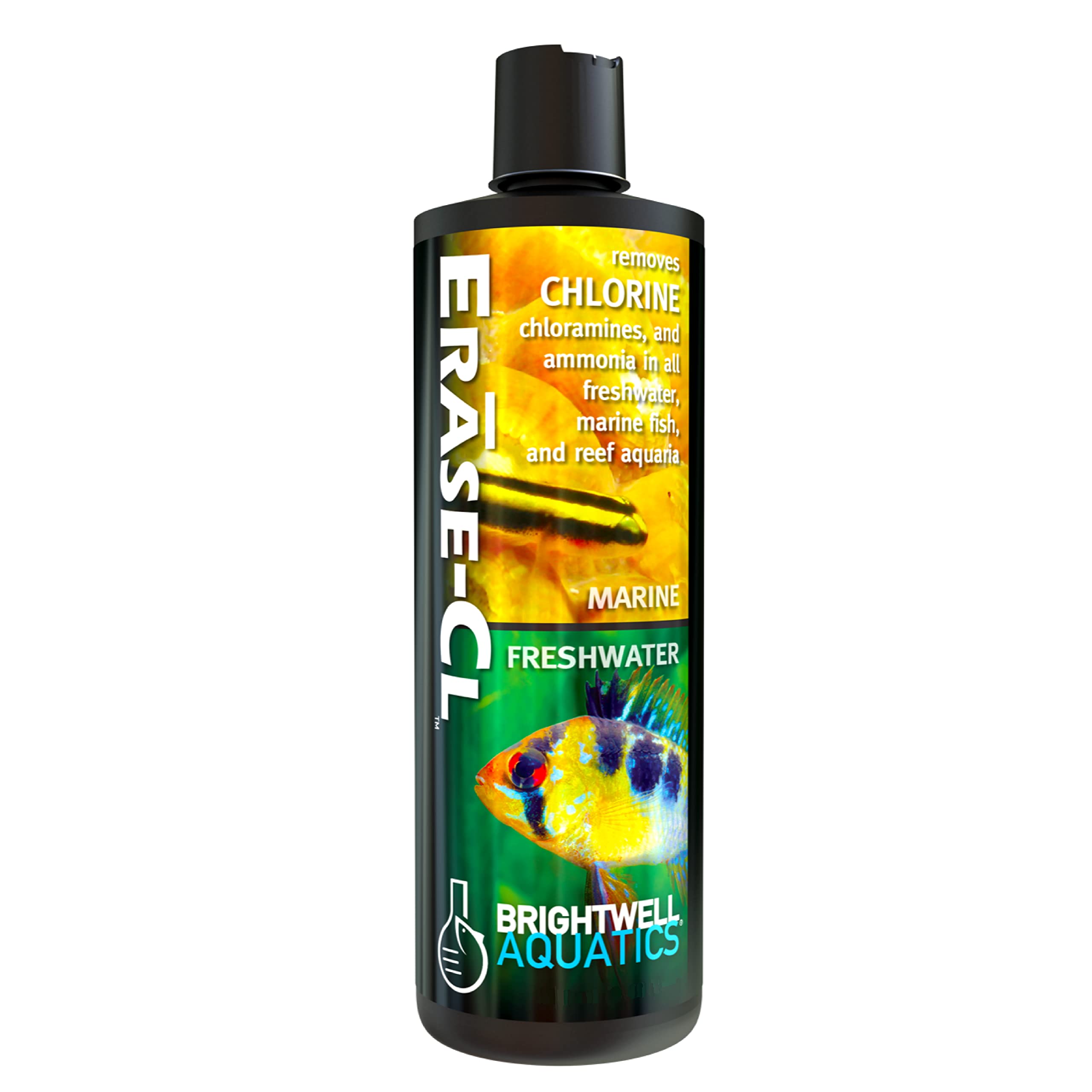 Brightwell Aquatics Erase-Cl - Chloramine, Chlorine and Ammonia Remover - Aquarium Water Conditioner for Salt and Freshwater Fis