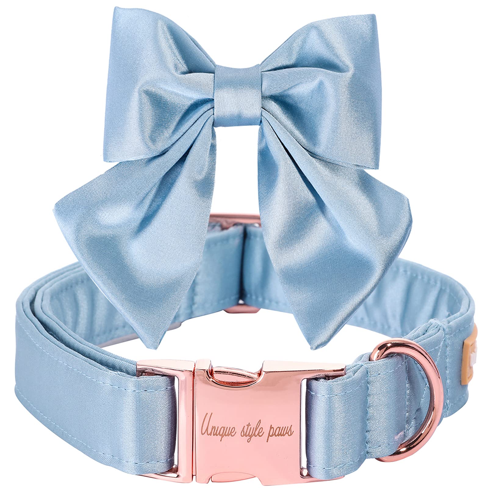 Unique Style Paws Silk Blue Color Dog Collar Adjustable Durable Dog Collar With Bow Wedding Bowtie Collar For X-Large Dogs