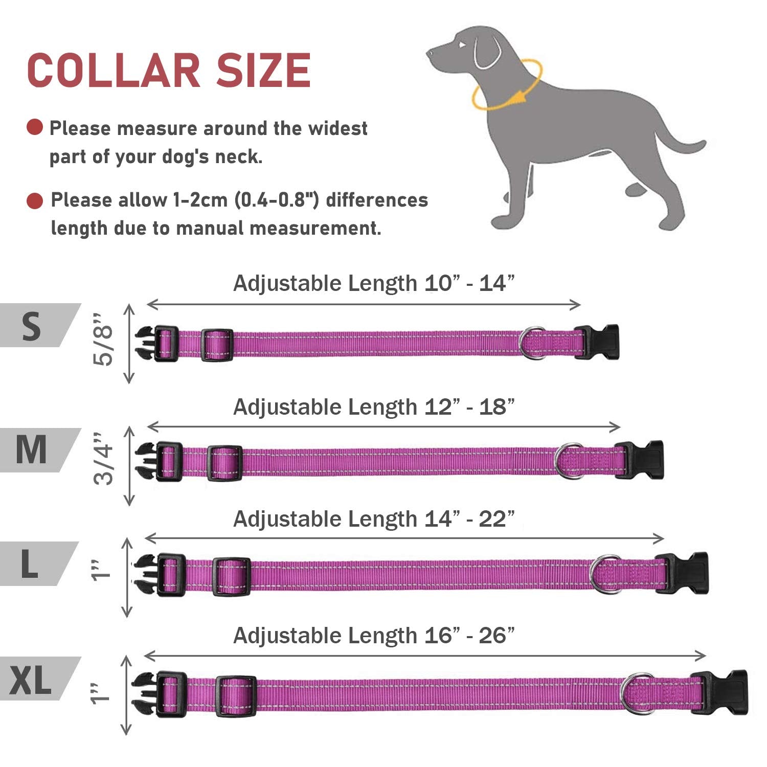 Reflective Dog Collar With Buckle Adjustable Safety Nylon Collars For Small Medium Large Dogs, Purple Xl