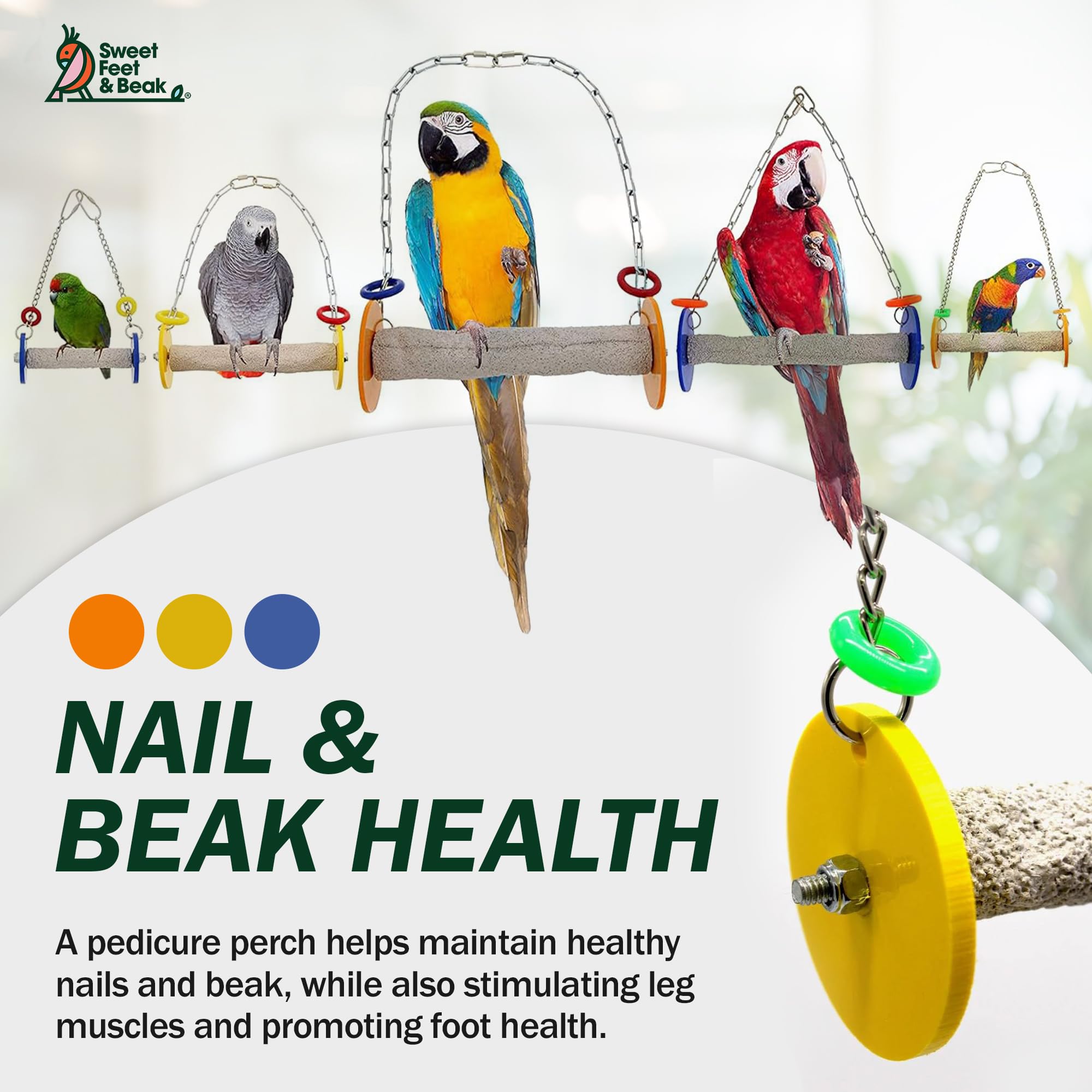Sweet Feet And Beak Roll Swing And Perch Bird Toys - Keeps Nails And Beak In Top Condition - Handmade Pet Supplies - Safe And Non-Toxic Bird Cages Accessories - Parrot Toys (4.5' Orange Xs)