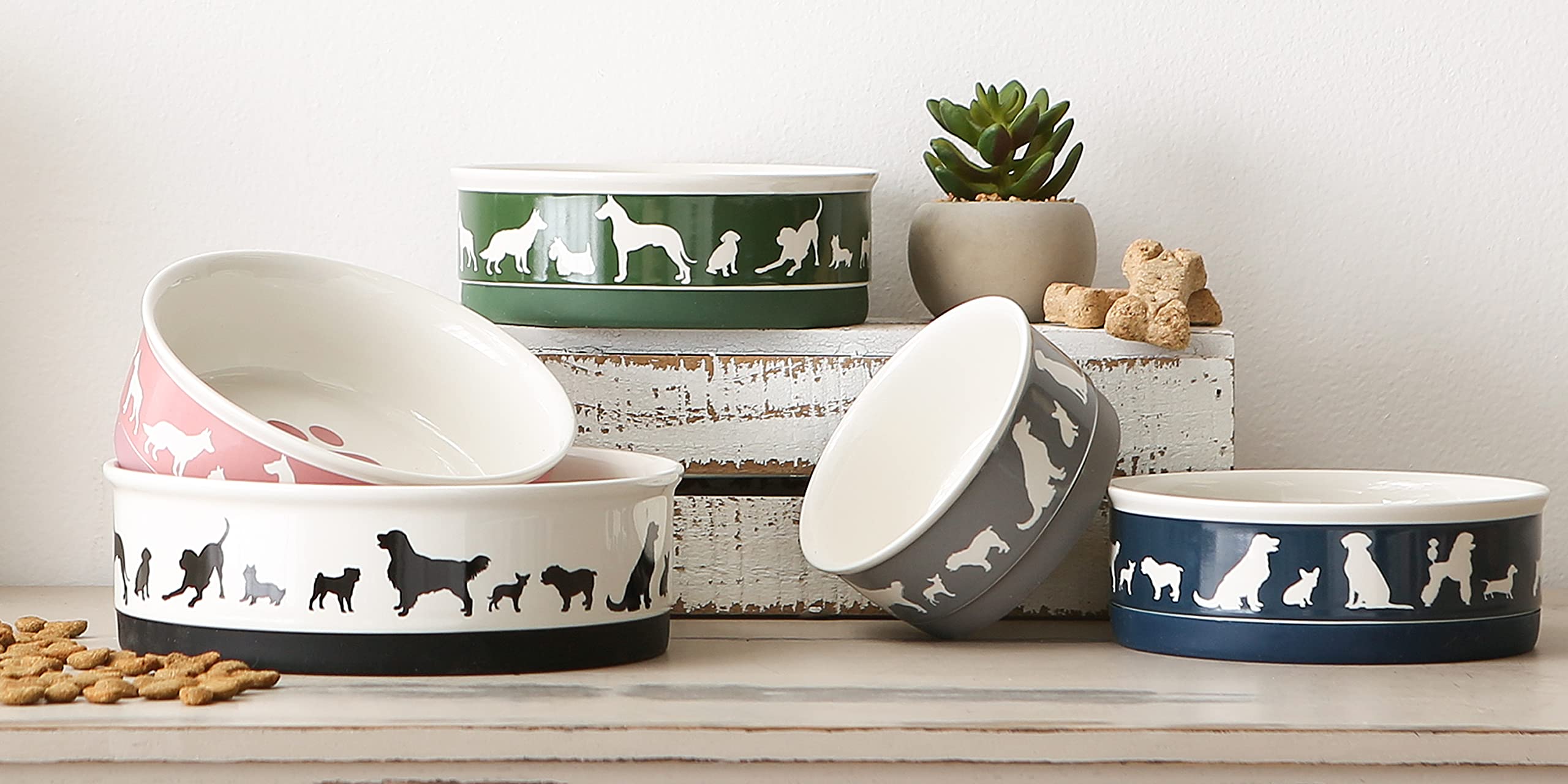Bone Dry Ceramic Cat Bowls, Microwave & Dishwasher Safe, Large Set, 7.5x2.4, Gray, 2 Count