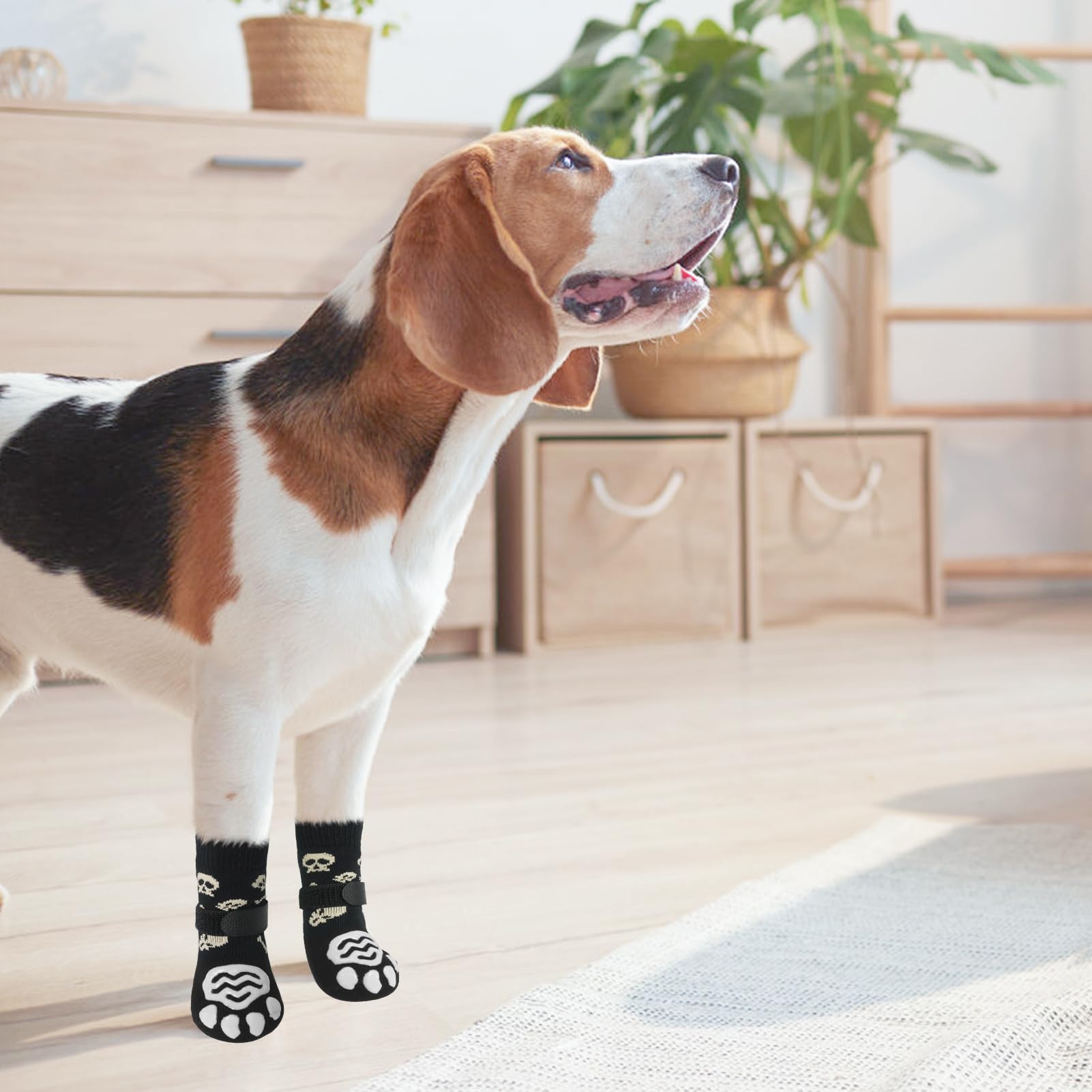 Pupteck Double Sides Anti-Slip Dog Socks Halloween Costumes, 3 Pairs Soft Paw Protector With Adjustable Straps, Strong Traction Control For Indoor Hardwood Floors