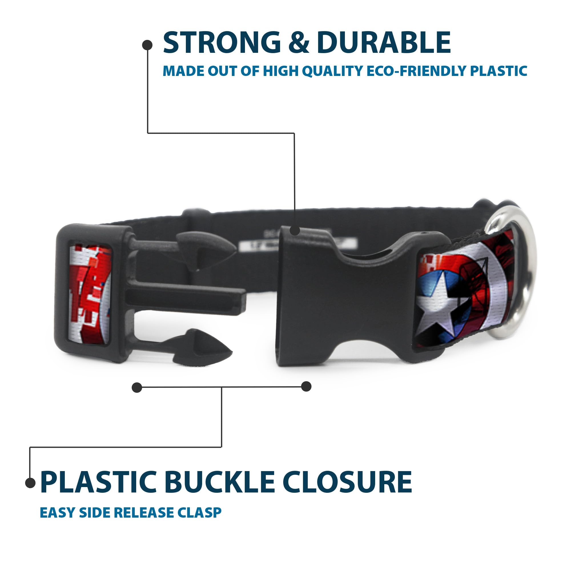 Dog Collar Plastic Clip Captain America Shield Digital Camo Blue White Red 6 To 9 Inches 0.5 Inch Wide