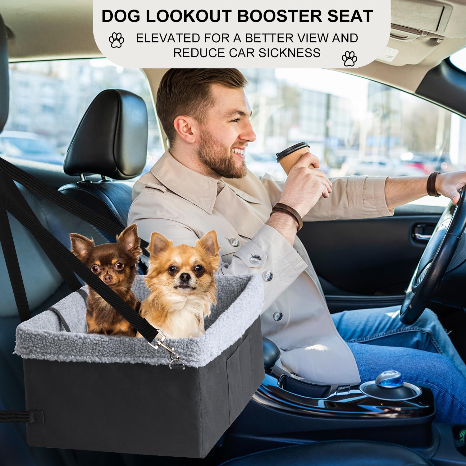 MARSLABO Dog Car Seat for Small Dogs, XL up to 30lbs, Black, Double-Layer Oxford Fabric, Metal Frame Construction