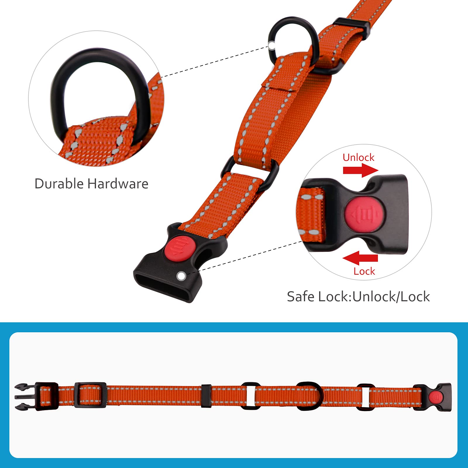 Martingale Dog Collar And Leash Set Martingale Collars For Dogs Reflective Martingale Collar For Small Medium Large Dogs(Orange&L)