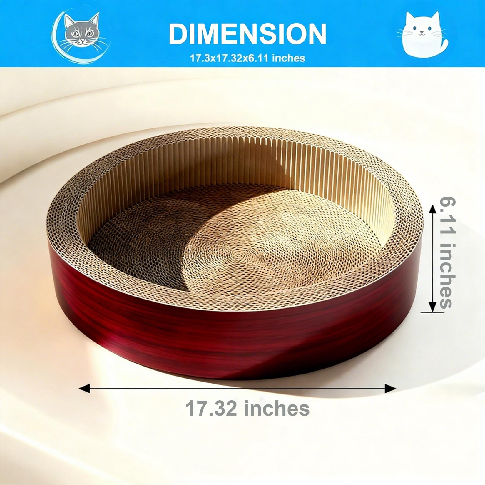 Cat Scratcher Post & Board, Round Cat Scratching Lounge Bed, Durable Pad Prevents Furniture Damage, 17.32 x 17.32x 6.11