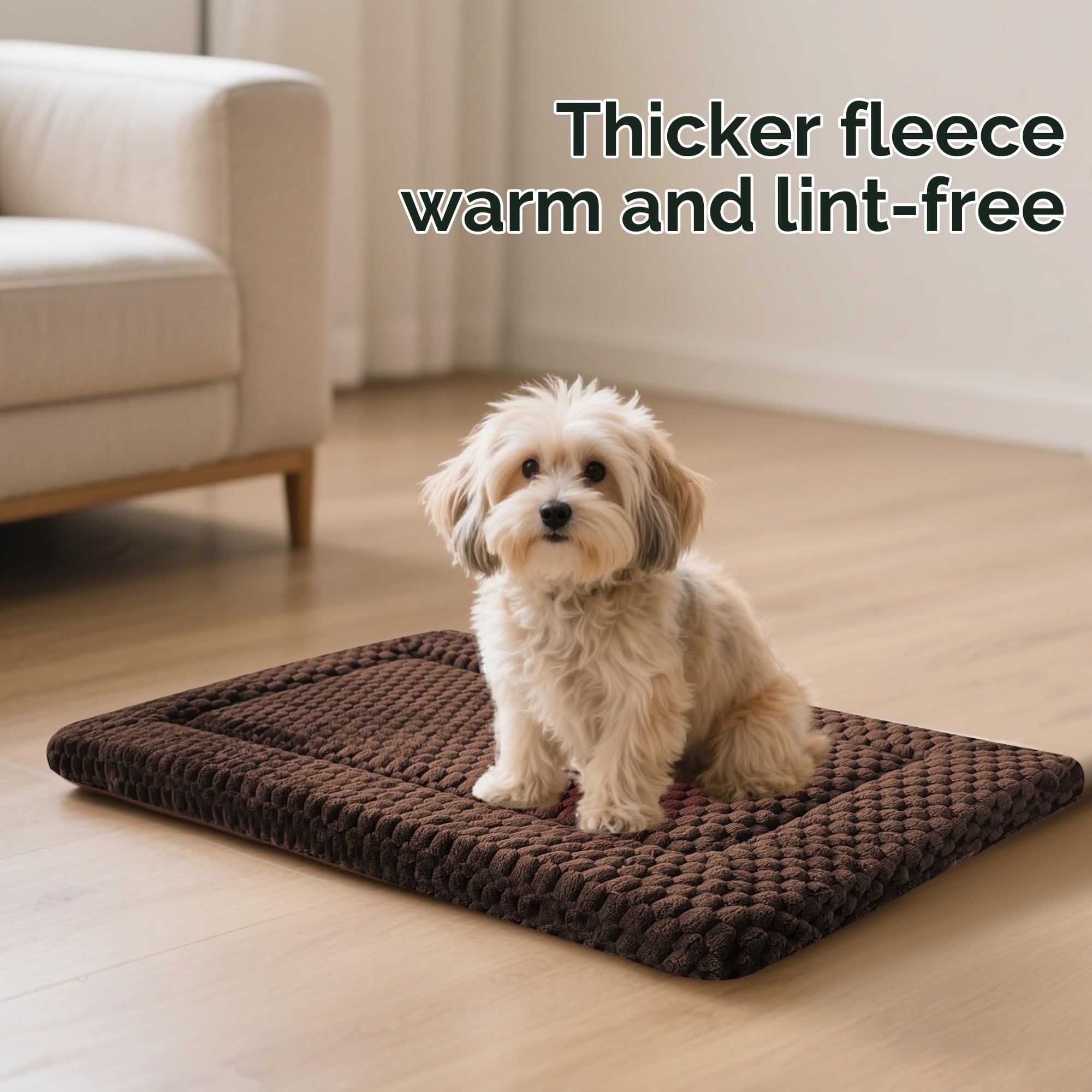 Dog Bed Crate Mat, Soft Durable Washable Anti-Slip Kennel Pad for Dogs & Cats, Reversible (Dark Brown, M(30*20*1.5))