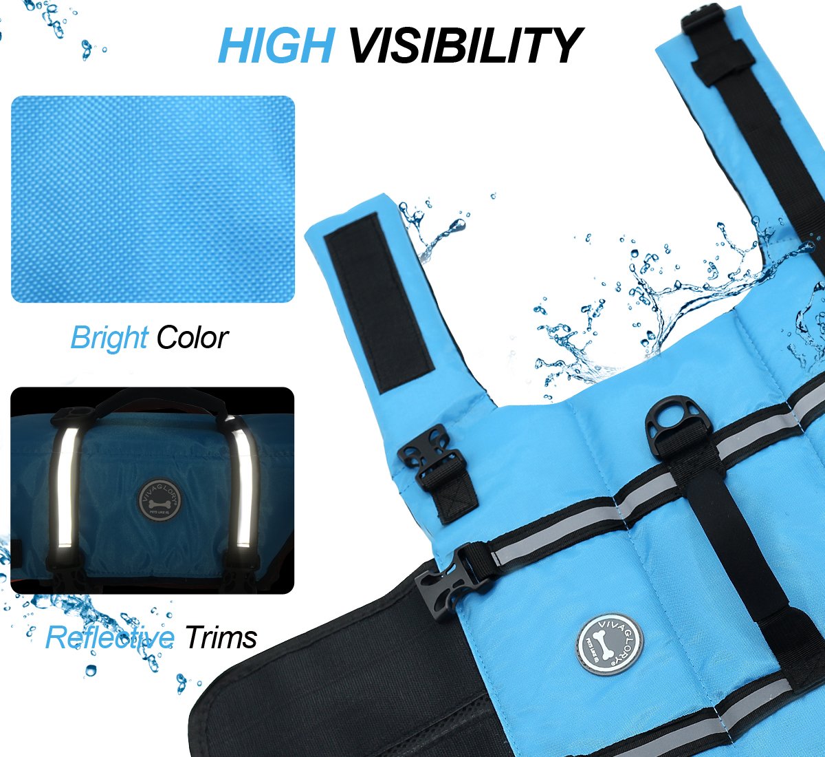Vivaglory Ripstop Dog Life Jacket For Small Medium Large Dogs Boating, Swimming Vest For Dogs With Enhanced Visibility & Buoyanc
