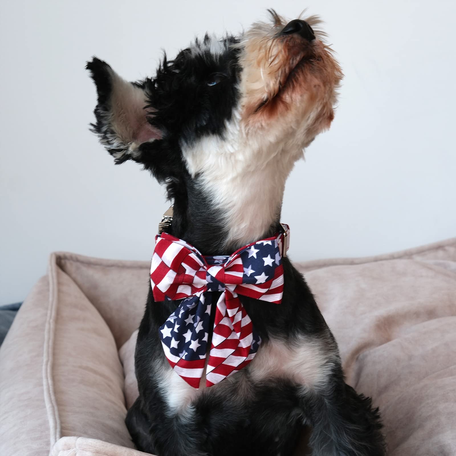 Lionet Paws Patriotic Dog Collar With Sailor Bow, 4Th Of July, Soft And Comfortable Adjustable American Flag Collar For Dogs, La