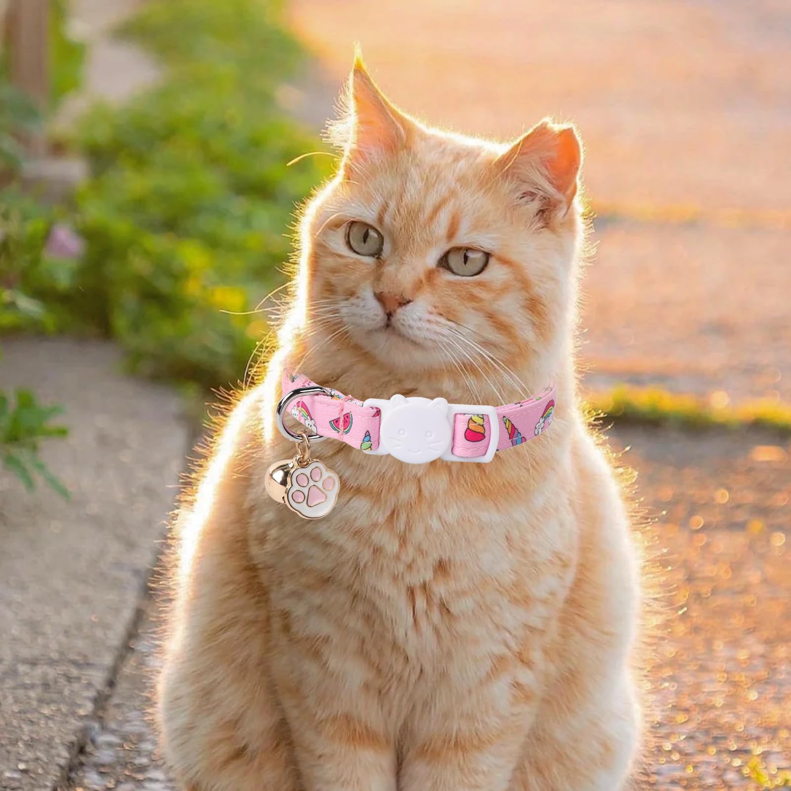 Unique Style Paws Pink Cat Collar,Breakaway Cat Collar With Bell & Pendant,Adjustable Cat Collar For Girl Boy Cats,Ideal Gift Fo