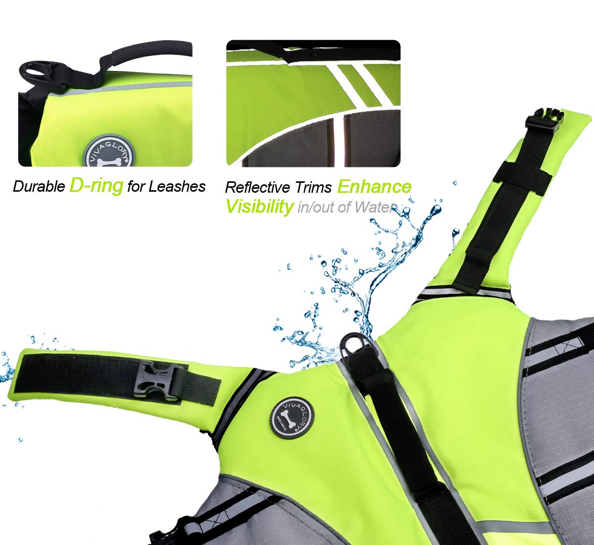 Vivaglory Sports Style Dog Life Jacket With Adjustable & Durable, Extra Flotation Swim Life Vest With Secure Fastening System Fo