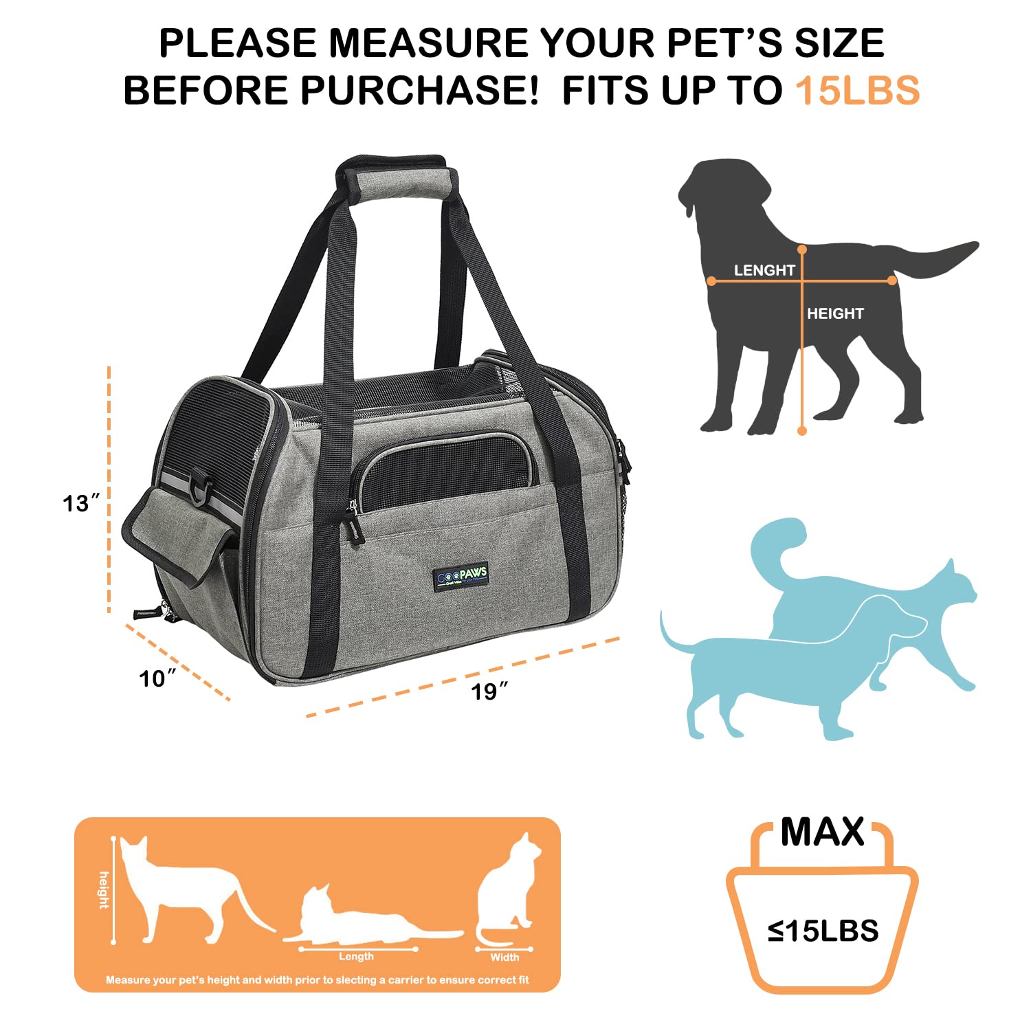 Jespet Soft-Sided Kennel Pet Carrier For Small Dogs, Cats, Puppy, Airline Approved Cat Carriers Dog Carrier Collapsible, Travel Handbag & Car Seat