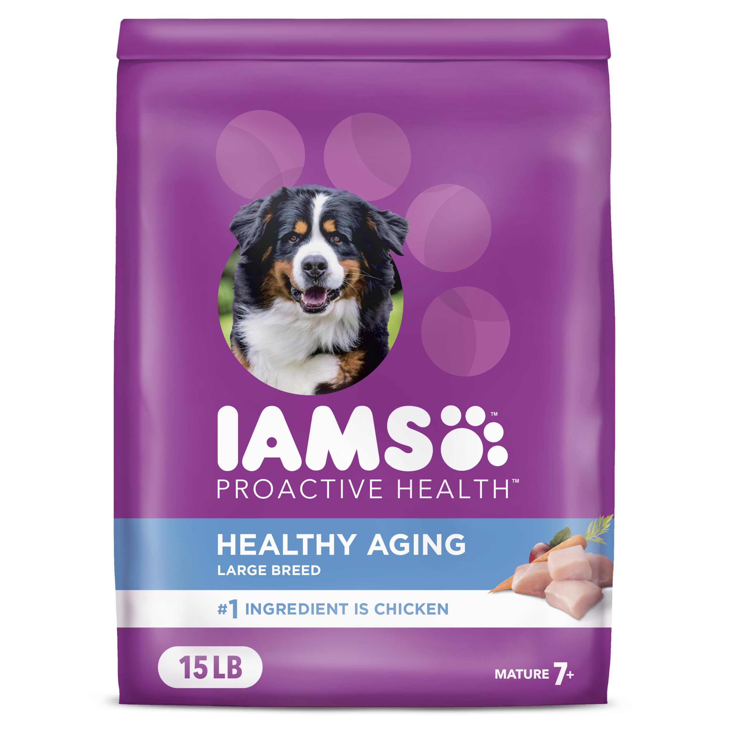 IAMS Proactive Health Healthy Aging Large Breed Dog Food for Mature and Senior Dogs with Real Chicken, 15 lb. Bag