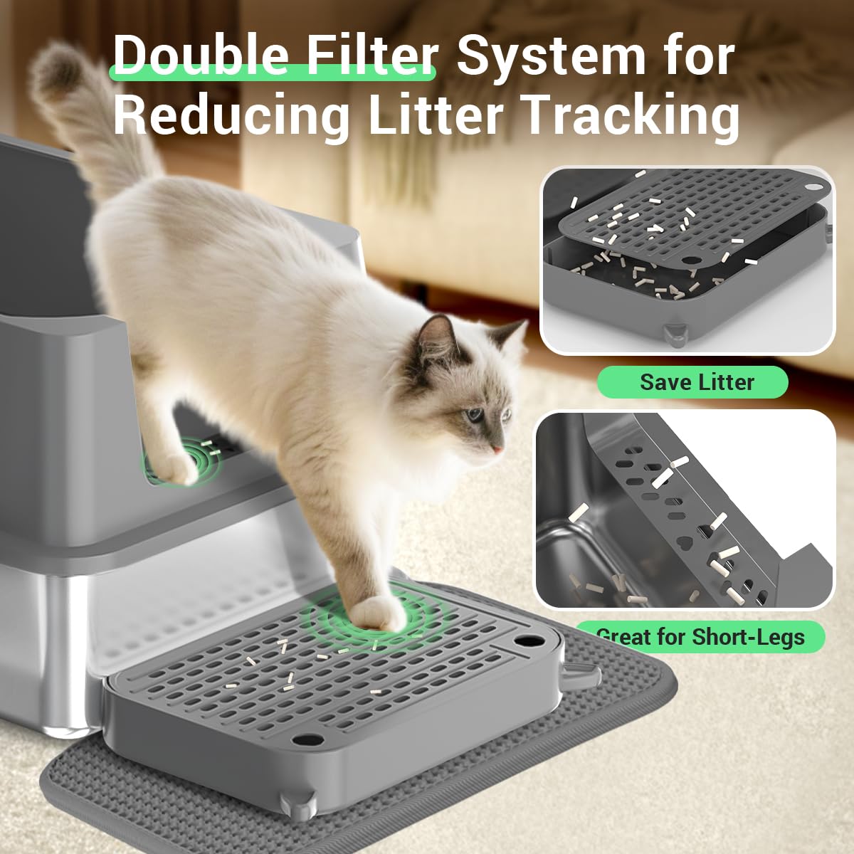 Ecsdsvsd Extra Large Stainless Steel Cat Litter Box - High Sided, Anti Urine Leakage, Odorless, Easy Cleaning, XXL Size, 61.5*42*33