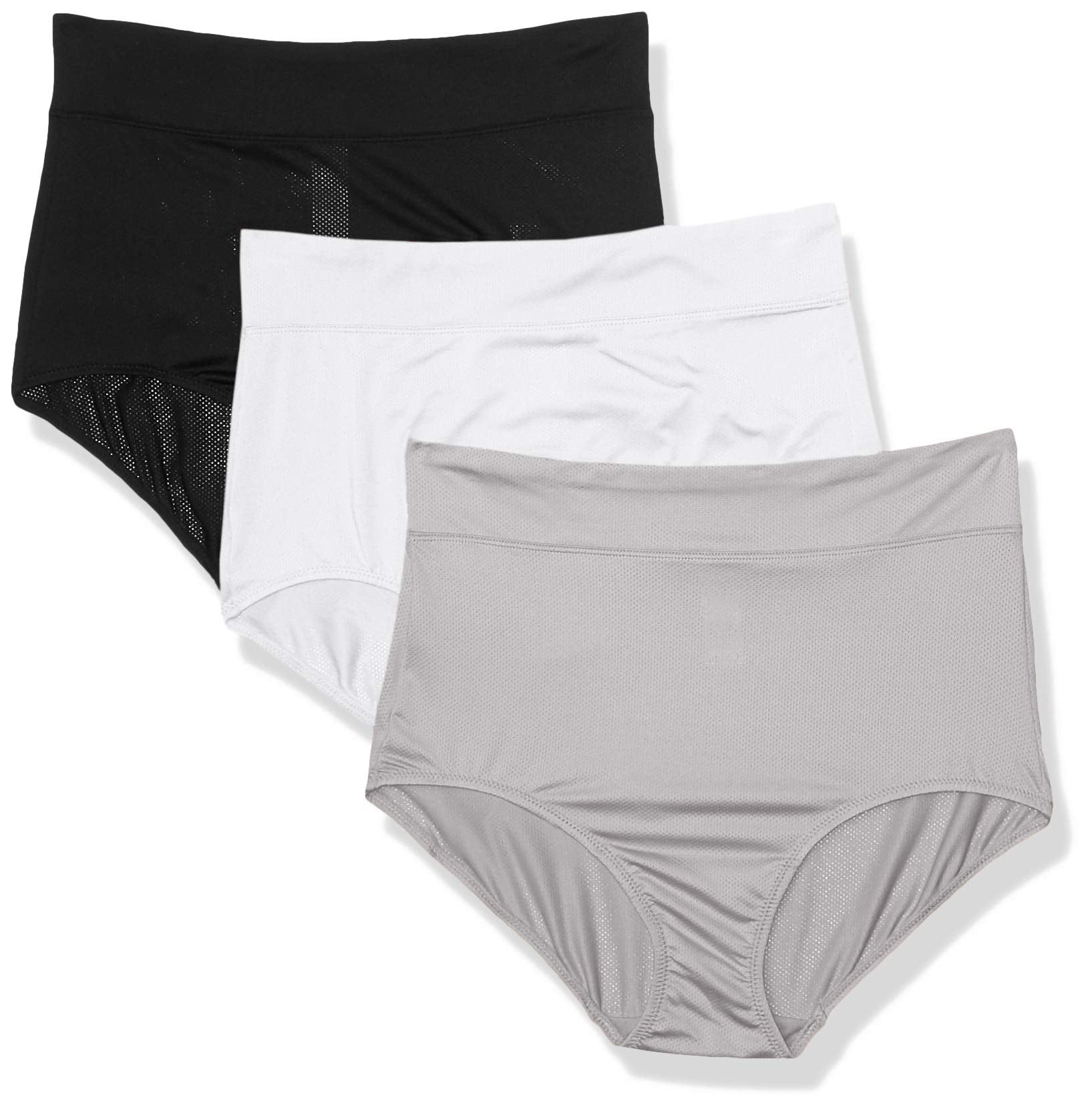 Warners Womens Blissful Benefits Breathable Moisture-Wicking Microfiber Brief Rs4963W, Blackwhiteplatinum, S