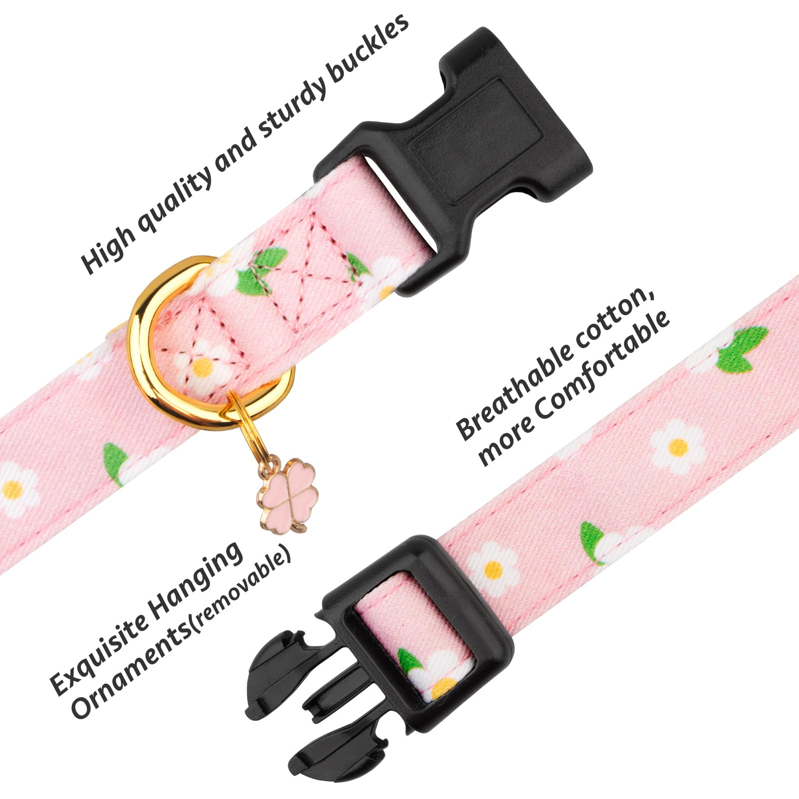 Cotton Handmade Dog Collar Cute And Distinctive Patterns Pink Flower With Pendant For Girl Boy Dogs Collars L