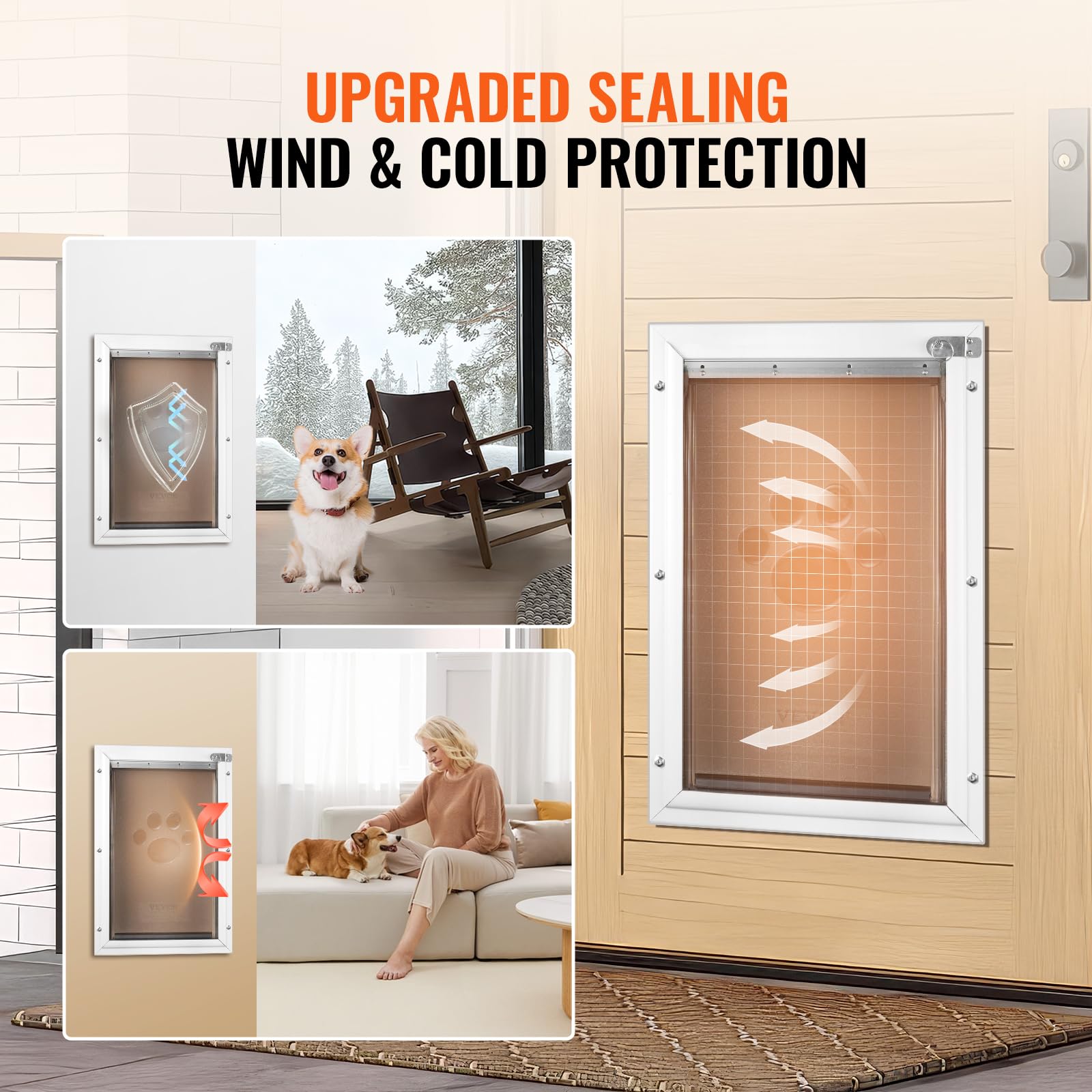 VEVOR Pet Door for Interior and Exterior Doors, Aluminum Frame, Metal Closing Panel and Lock, Strong and Durable Dog Door, Pet D