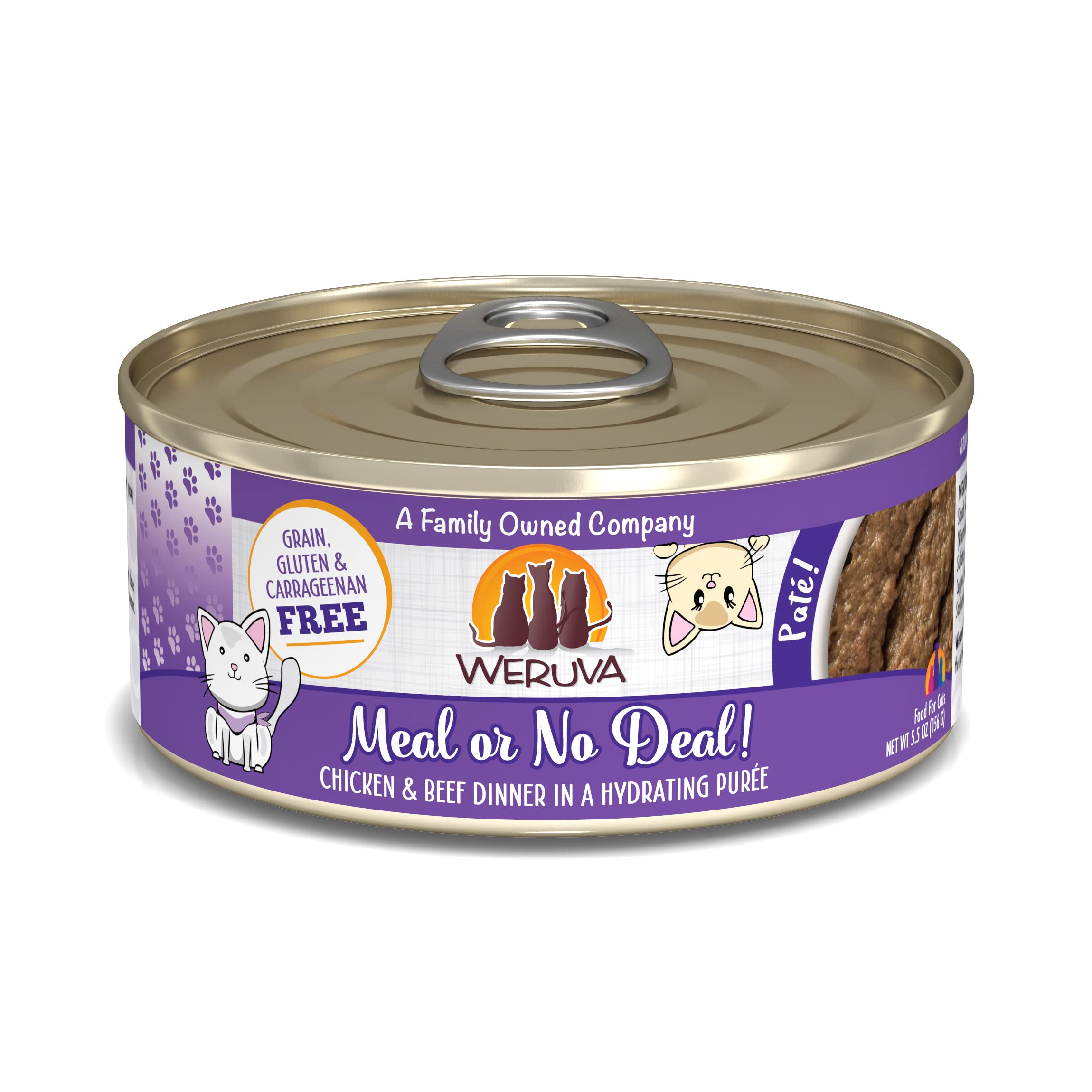 Weruva Wet Cat Food, Meal or No Deal with Chicken and Beef Pate, 5.5oz Can, Pack of 8