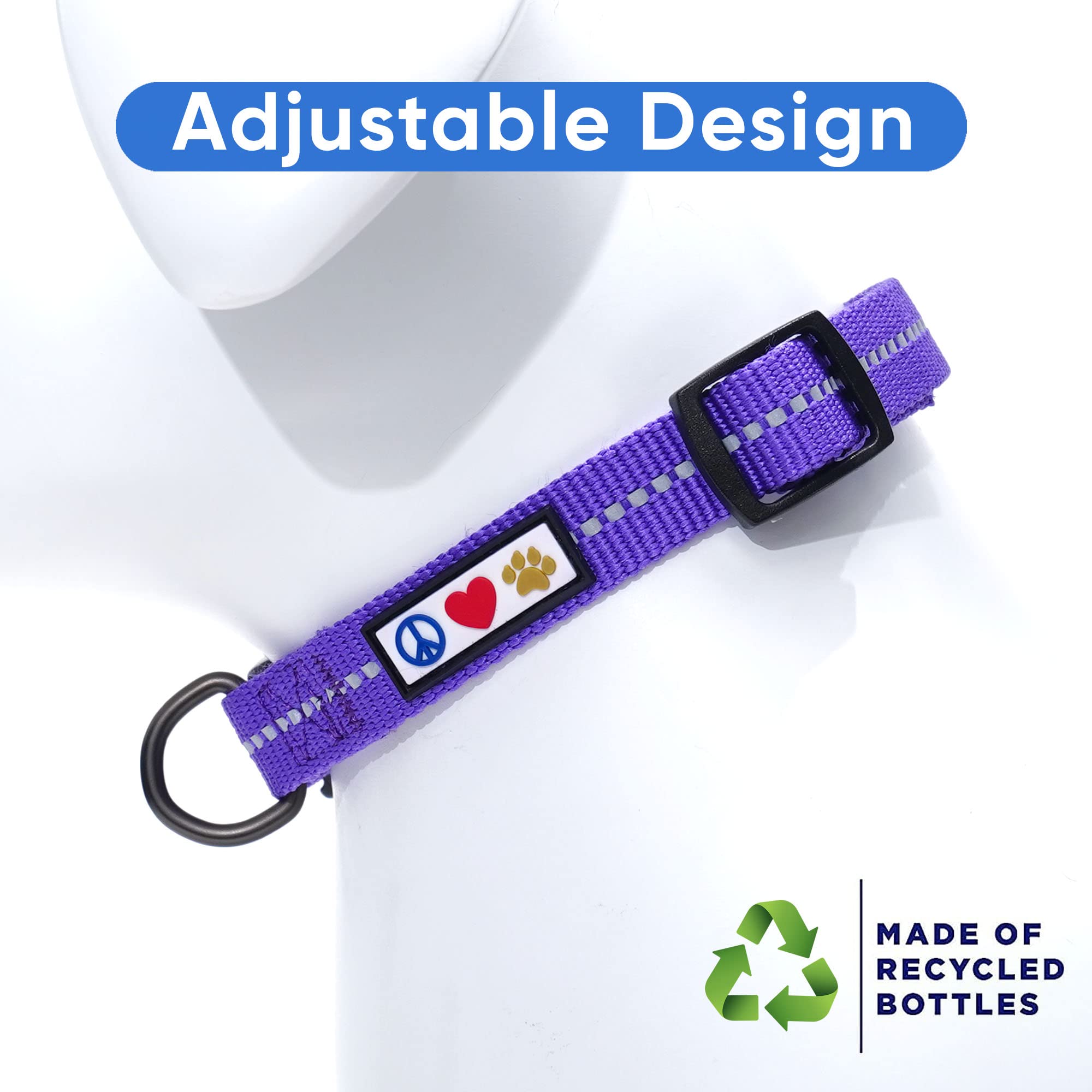 Pawtitas Recycled Dog Collar With Reflective Stitched Puppy Collar Made From Plastic Bottles Collected From Oceans Extra Small P