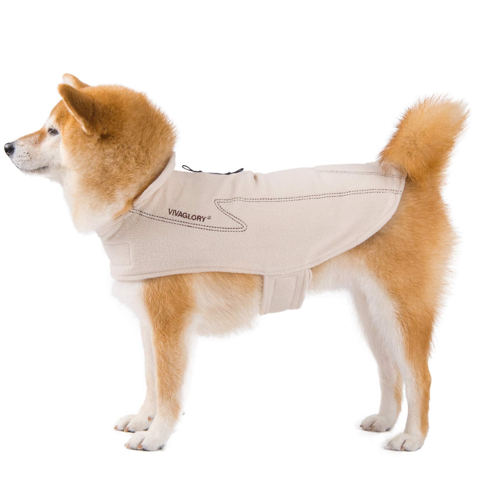 Vivaglory Dog Fleece Coat, Winter Vest for Small Medium Large Dogs, Beige, M, Windproof, Easy On/Off, Model CWY-0004QKQM