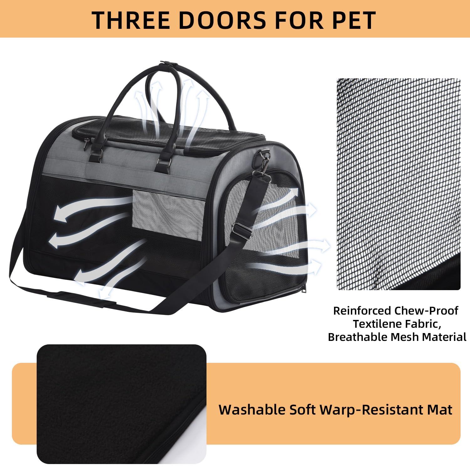 PET MARVEL Cat Carrier Soft Sided Large for Pet Dogs up to 25 Lbs, Airline Approved Mesh Pet Travel Bag, Breathable Bite-Resista