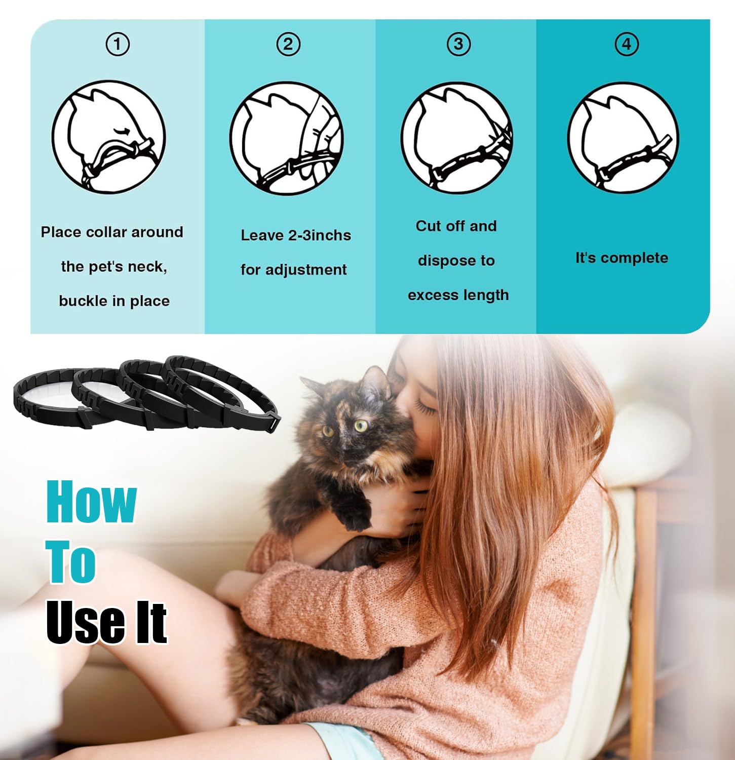 Cat Calming Collar 4 Pack, Adjustable Soother, Anxiety Relief, Stress Pheromone Collar For Cats, Comfort Cat Calm Collars, Lasts