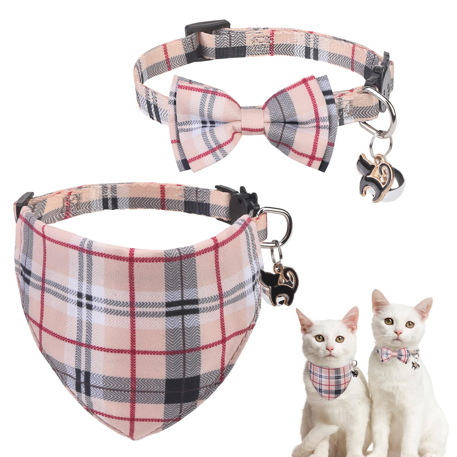Scenereal Plaid Cat Bandana Collars - 2 Pack Breakaway Kitten Collars With Bell Bowtie, Accessories For Pet Birthday Collars, Ad