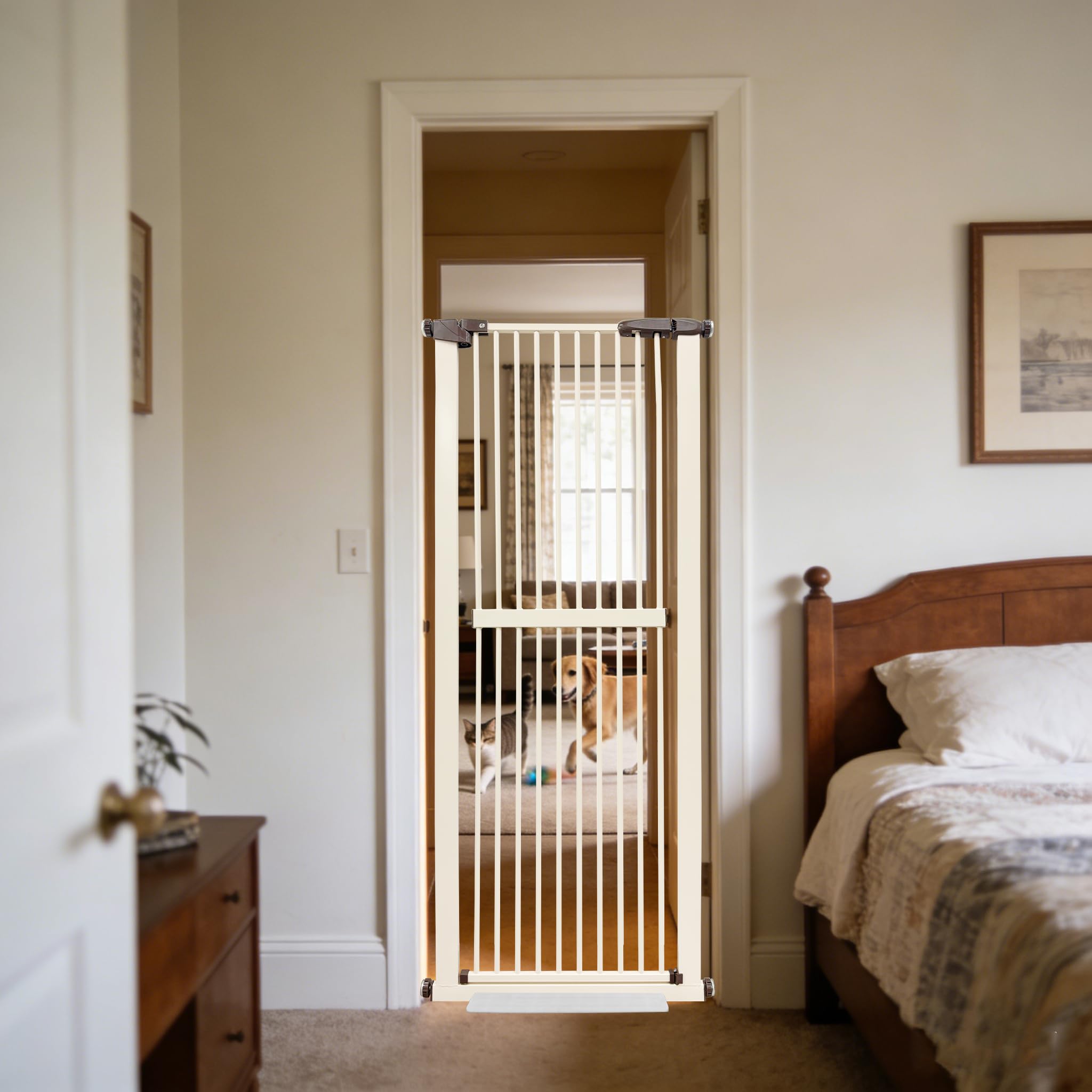 Lumizone Extra Tall Cat Gate 61.02 High Pressure Mounted Extra Wide 26.38-30.11 (17Sizes) 1.37 Gap No Drilling Auto-Close Tall P